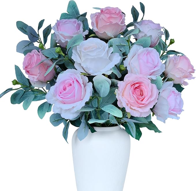 LA.PONEE Premium Real Touch Silk Flower Arrangements, Pink