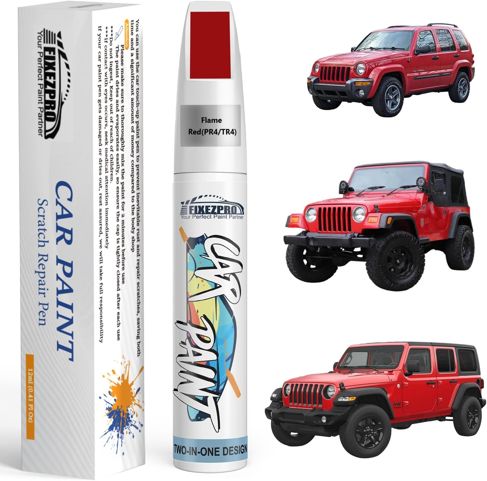 Flame Red(PR4/TR4) Touch Up Paint for Jeep, Car Paint Scratch Repair Remover Pen Color Exact Match, Quick and Easy Fix Automotive Chips and Nicks Scuff