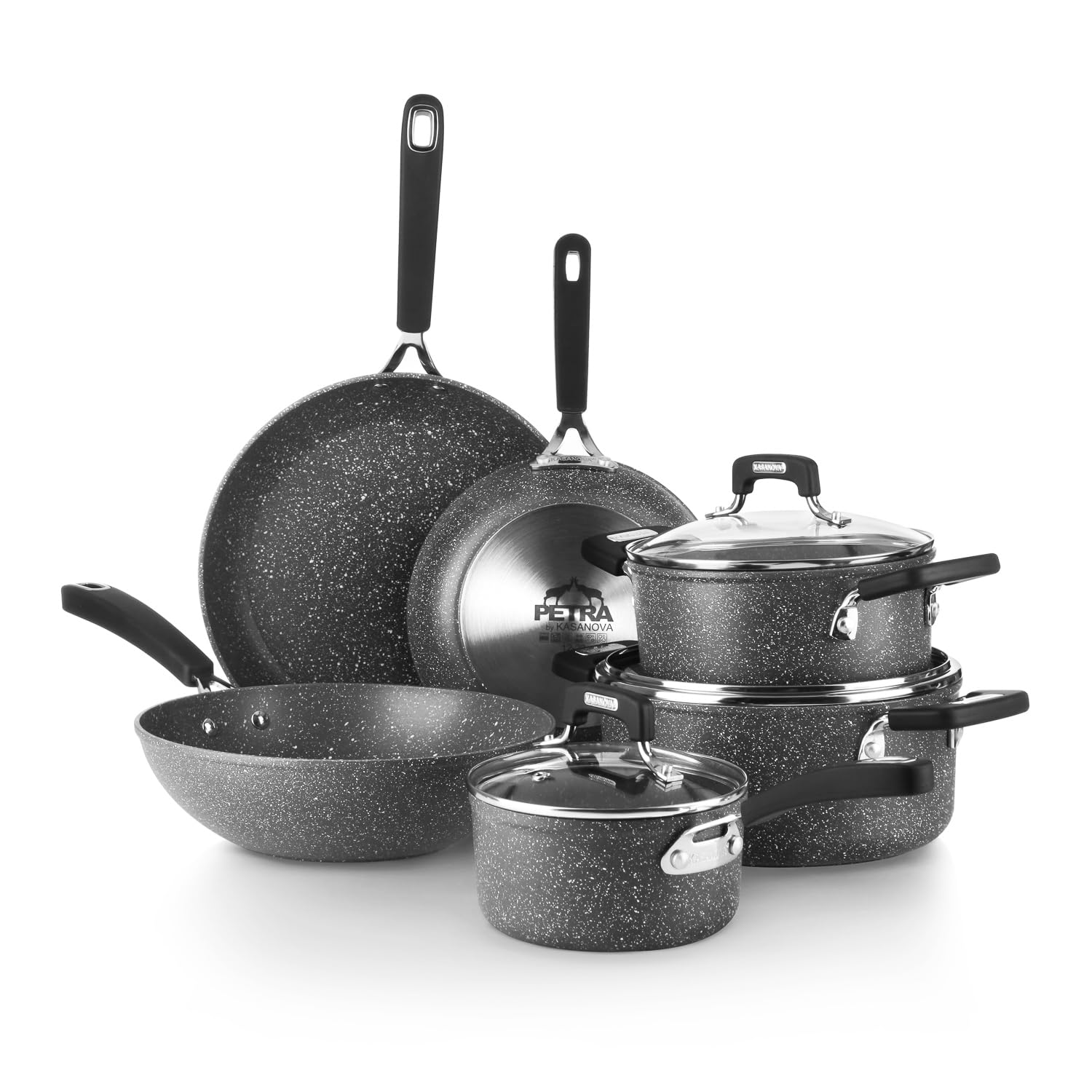 KASANOVA Set pentole a induzione - batteria pentole antiaderenti 9 pezzi New Petra Dark