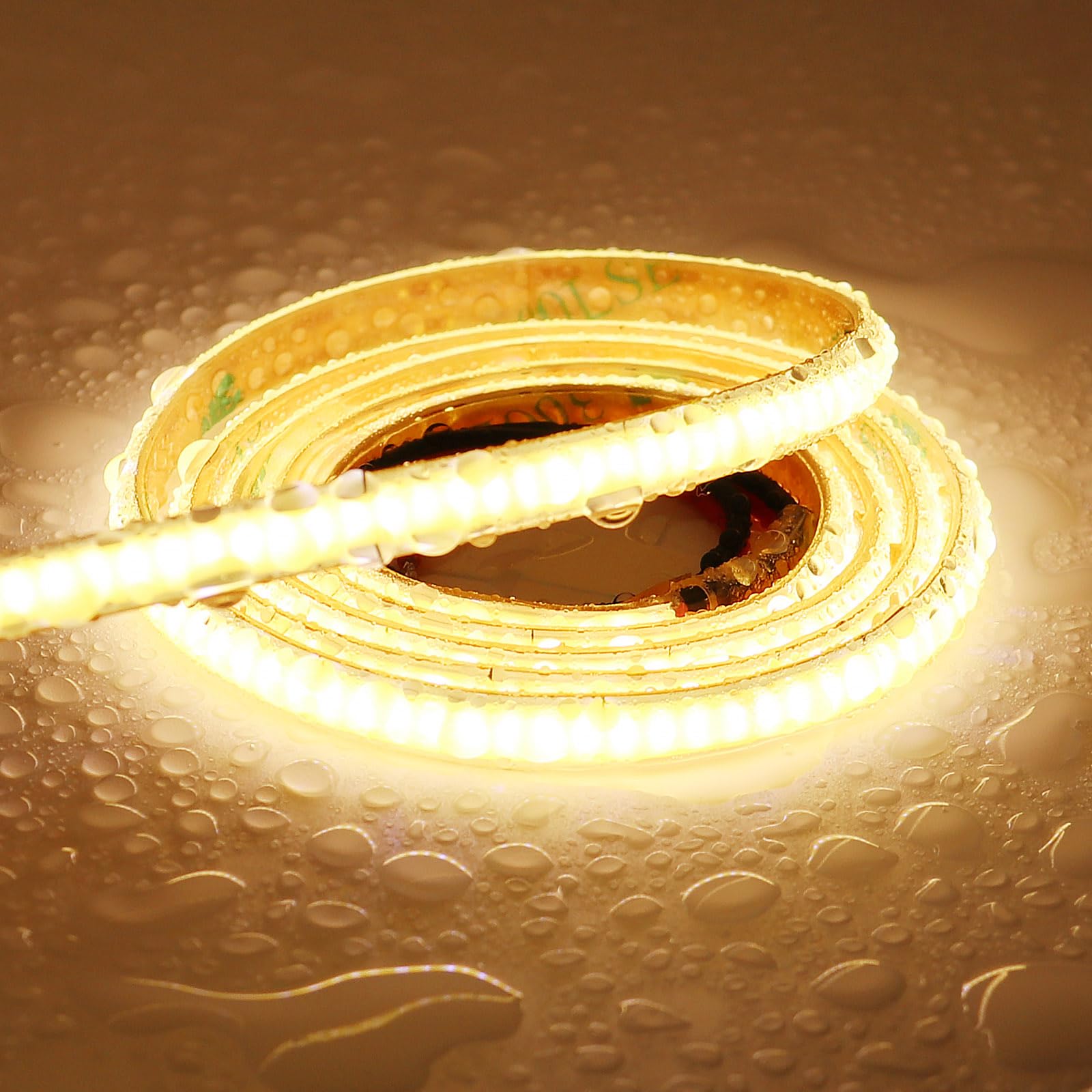 TOPAI Tira LED COB Blanco Cálido 3000K Impermeable, Estrecho 5mm Ancho, Tira Luz LED 12V 5M Exterior, 400LED/M CRI>93 Adhesivas Flexible Cortable para cocina dormitorio iluminación