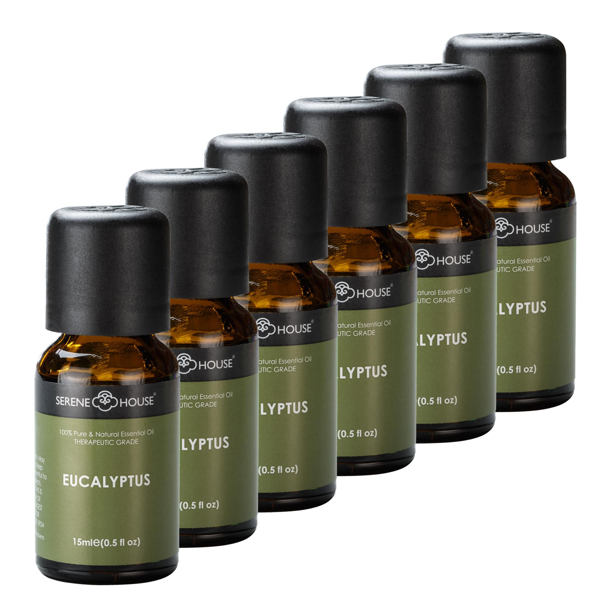 Serene House Eucalyptus Essential Oil for Aromatherapy Diffusers - Invigorating Fragrance to Promote Cleansing and Positivity, 100% Natural - Set of 6