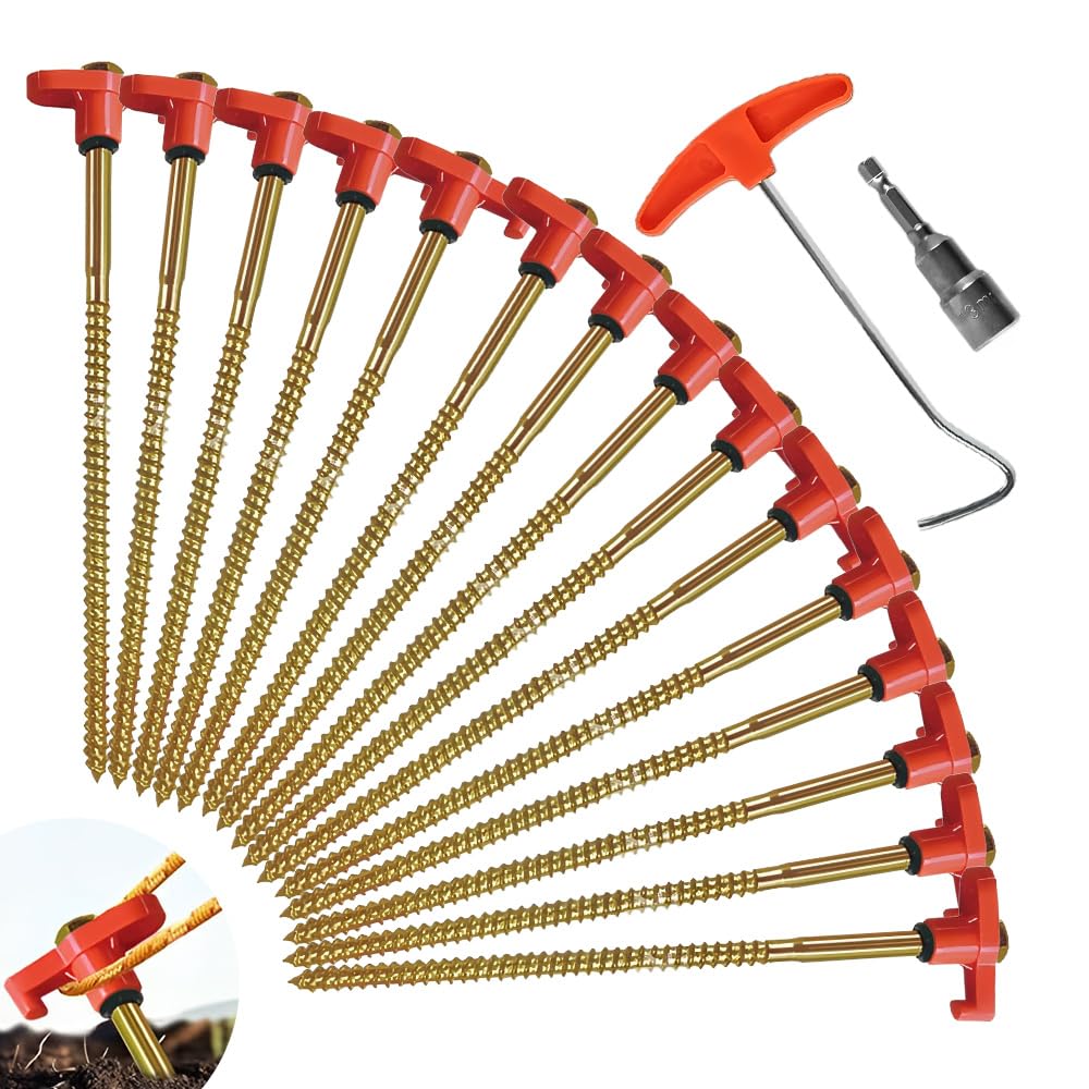 Heavy Duty Metal Tent Pegs, 15 Pcs Tent Pegs Metal Heavy Duty Camping Pegs, Rotating Rock Pegs, Heavy Dutys Tent Peg, With Drill Adapter & Nail Puller, Camping Pegs for Hard Ground, Camping, Tents