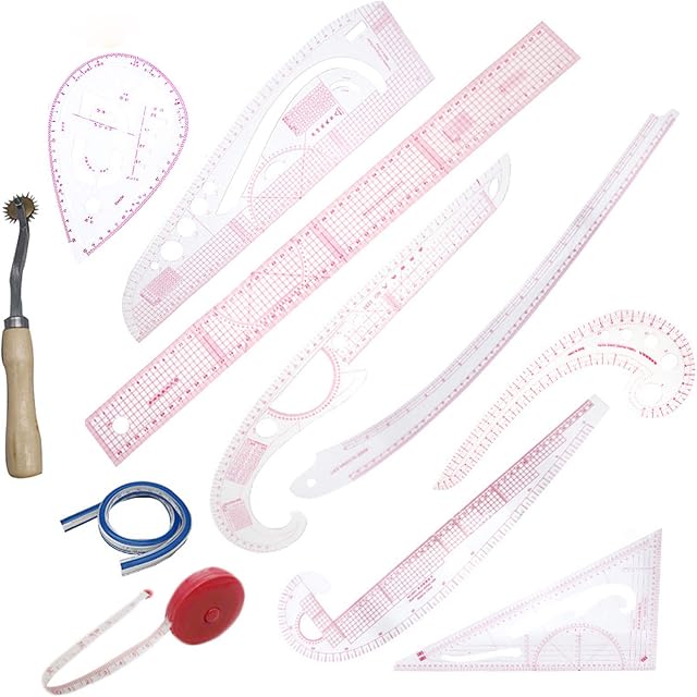11 PCS Régua Métrica Francesa Roupas Moda Régua Réguas em Forma de Curva Réguas de Pano Roda Régua Medida Fita de Costura Ferramentas de Costura para Costura Projeto de Padrão de Costura DIY Roupas