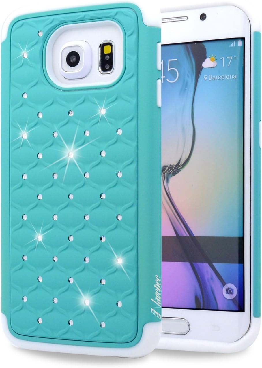 Galaxy S6 Edge Case, NageBee - Samsung Galaxy S6 Edge Heavy Duty Hybrid Protective Armor Case Soft Silicone Cover with Studded Rhinestone Bling Design Hard Case For Samsung Galaxy S6 Edge (Dimaond Mint)