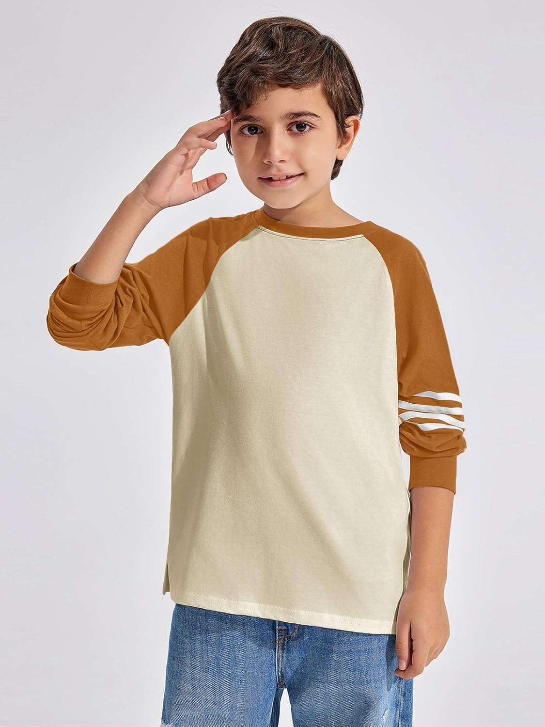 Haloumoning Boys Long Sleeve Raglan T-Shirts Casual Colorblock Crewneck Tops Tees 4-14 Years - Image 2