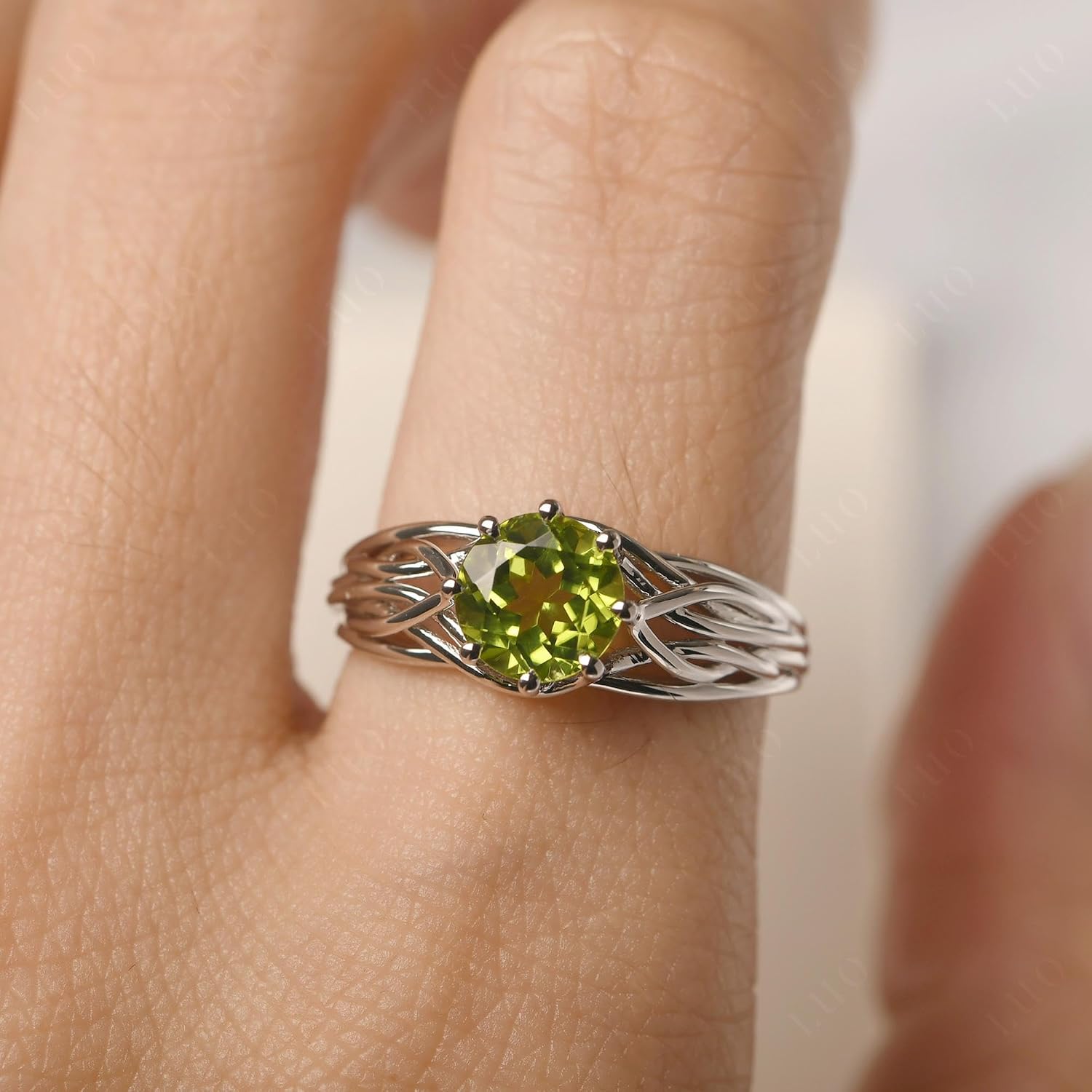 LUO Gemstone Birthstone Engagement Rings for Women, 7mm Round Cut Crossover Band Anniversary Wedding 925 Sterling Silver Promise Rings for Her Size 3-13