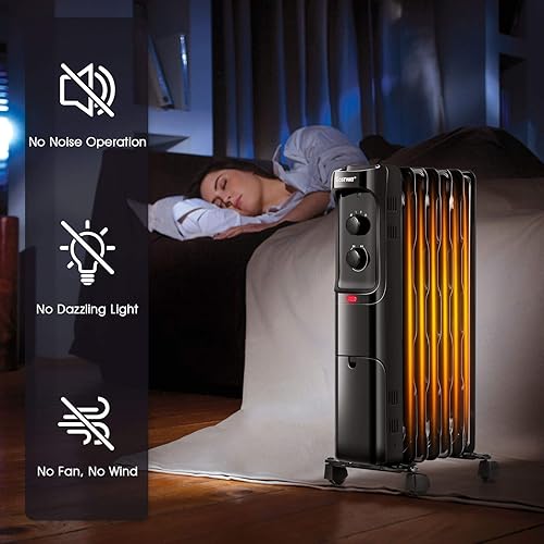 Miniatura 5 de COSTWAY Calentador de radiador lleno de aceite, calentador de aceite eléctrico de 1500 W con 3 modos de calefacción, termostato ajustable,