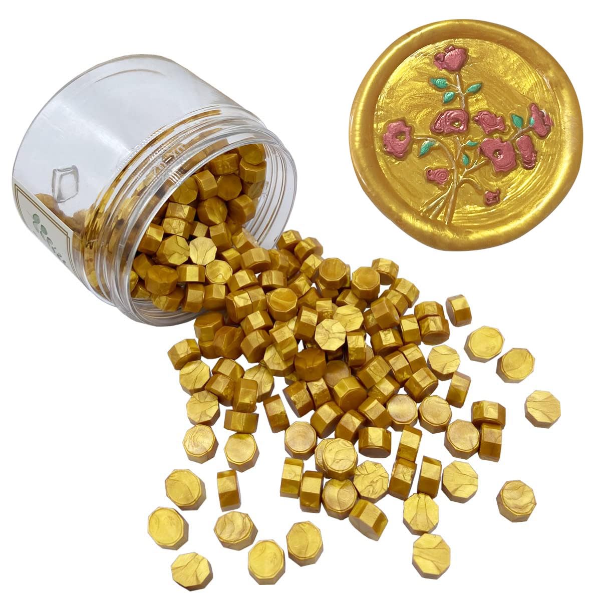 200pcs Gold Sealing Wax Beads Octagon Wax Seal Beads Bulk for Wedding Invitations Wax Seal Stamp Xmas Gift Wrapping Card Envelope Seal — image 1