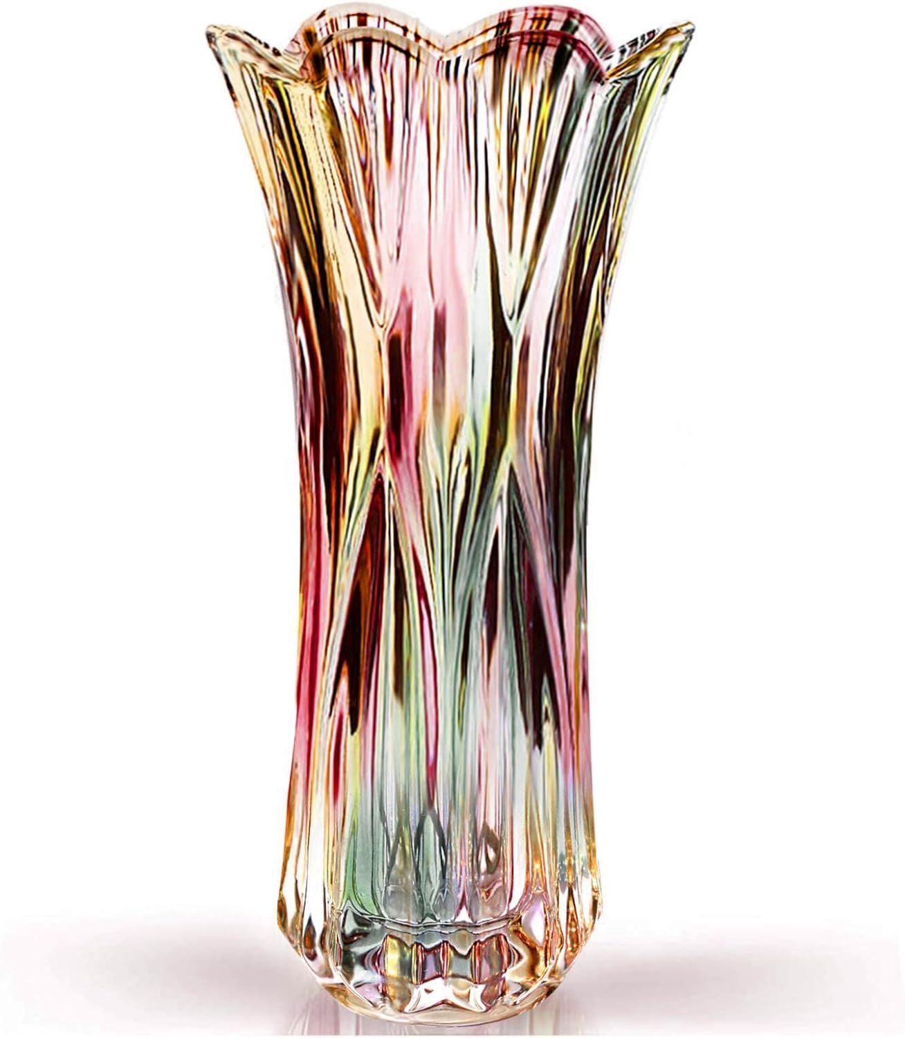 Glass Vase-Colorful Flower Vase Decor for Home Dining Table Centerpiece Office Wedding Holiday Party(Phoenix Tail Pattern)