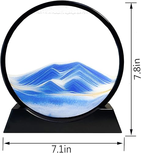 Miniatura 3 de HYUGF Imagen artística de arena en movimiento, decoración del océano, movimiento líquido 3D de paisaje de arena profunda, marco de vidrio redondo,