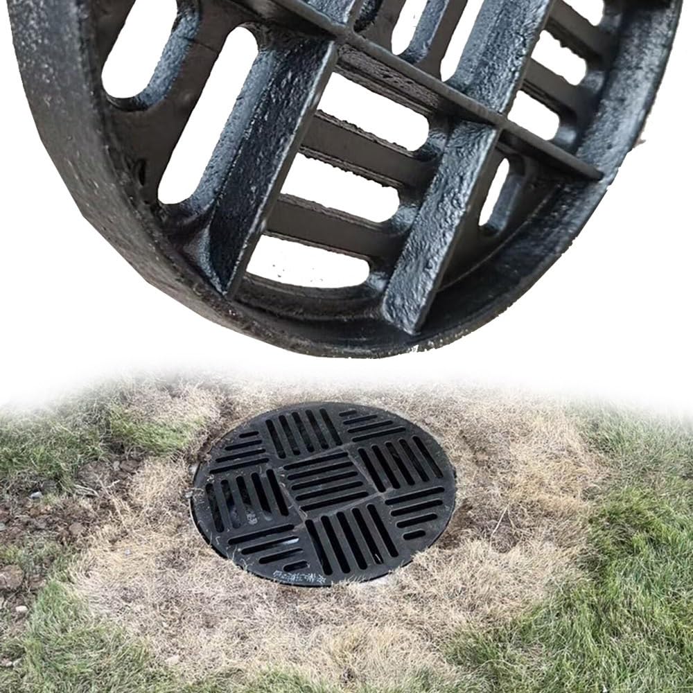 45,7 cm zewnętrzna osłona odpływowa, żeliwny ruszt do drenażu podwórka, mały ruszt sitkowy (64 x 3 cm) trwały, wytrzymały, odporny na warunki atmosferyczne