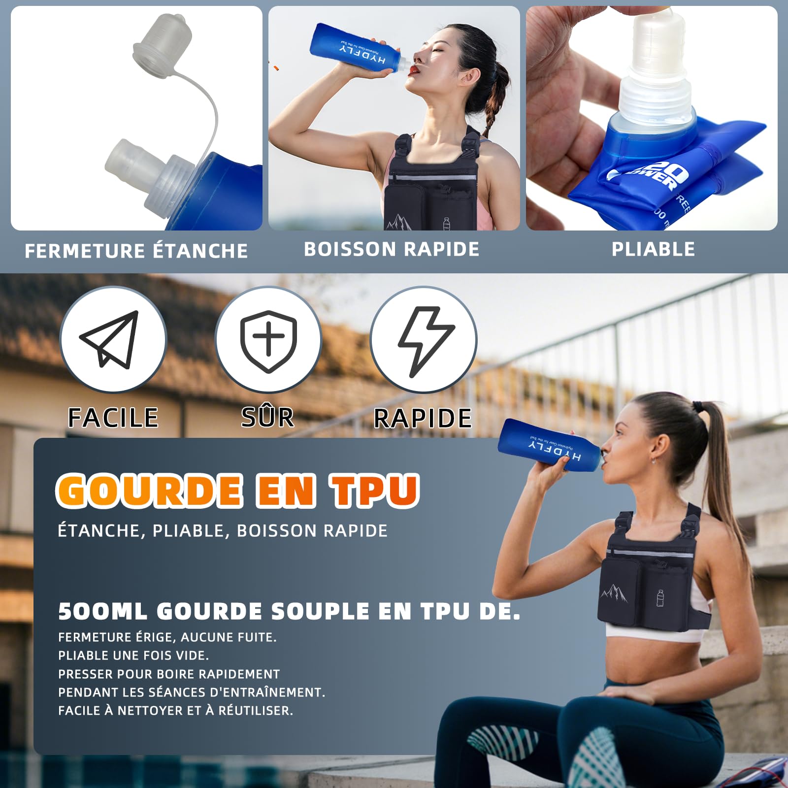 Gilet de Course pour Femmes et Hommes, Gilet D'hydratation Léger, Sangles élastiques Croisées Réglables, Poche Avant pour Téléphone avec Poche à Eau en TPU de 500 ML, pour Le Marathon et la Course de