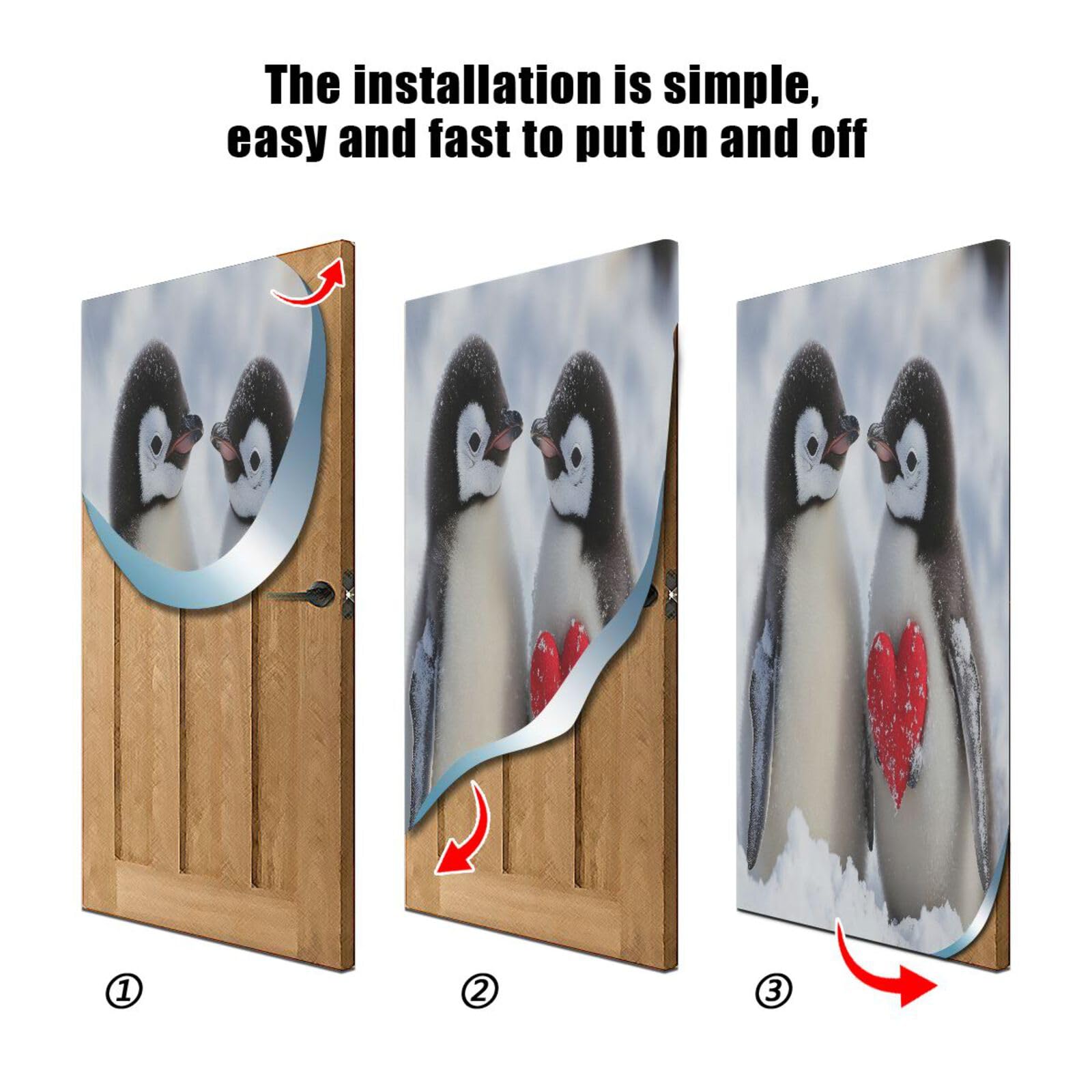 FLildon Penguins Love Valentines Door Cover Decoration, Party Accessory Porch Decor for Festive Ornament Room Door Covers 36 x 98 Inch