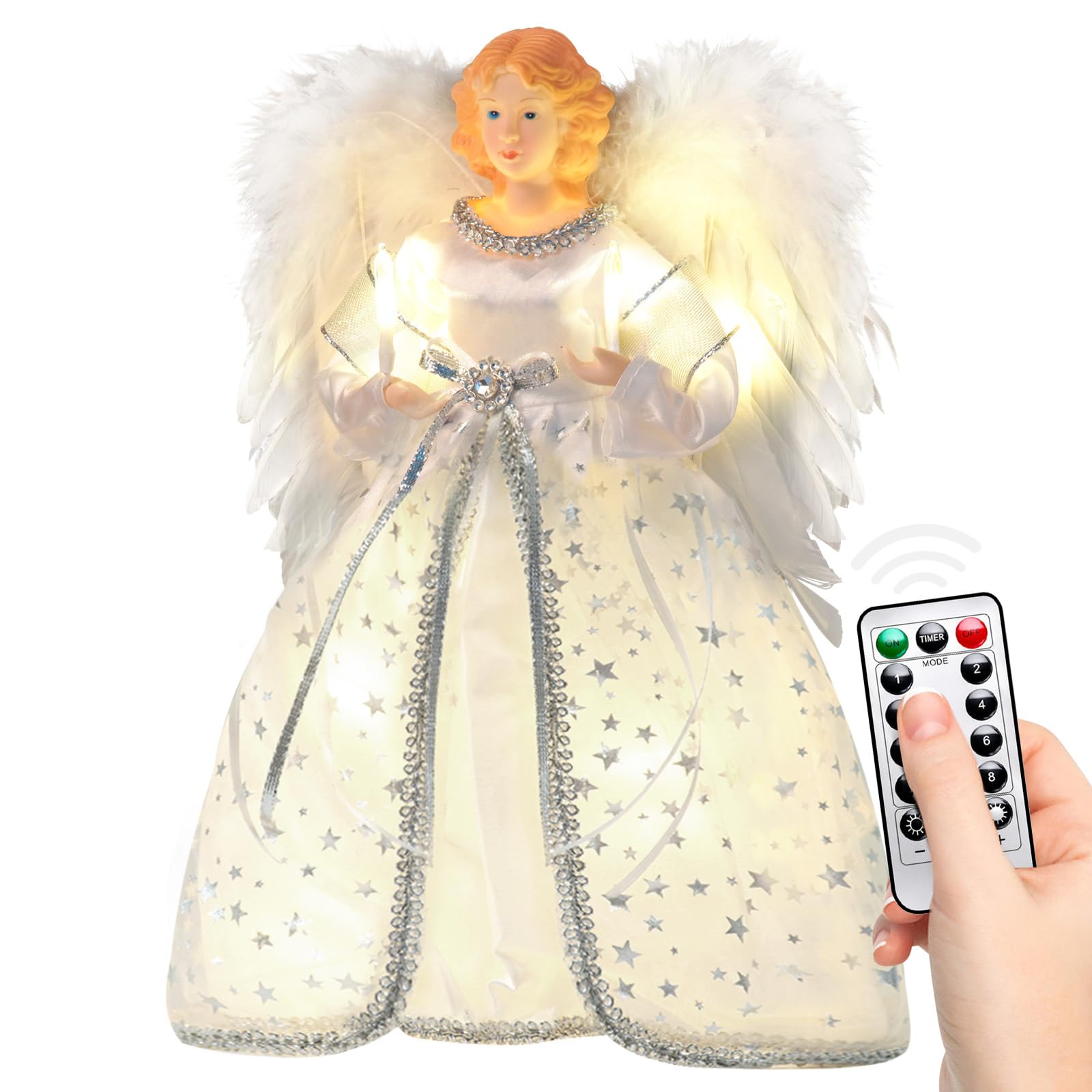 Cimier de sapin de Noël en forme d'ange avec lumières et rallonge de 101,6 cm, décorations de Noël éclairées, élégantes et durables, parfaites pour la décoration de la maison de vacances et les