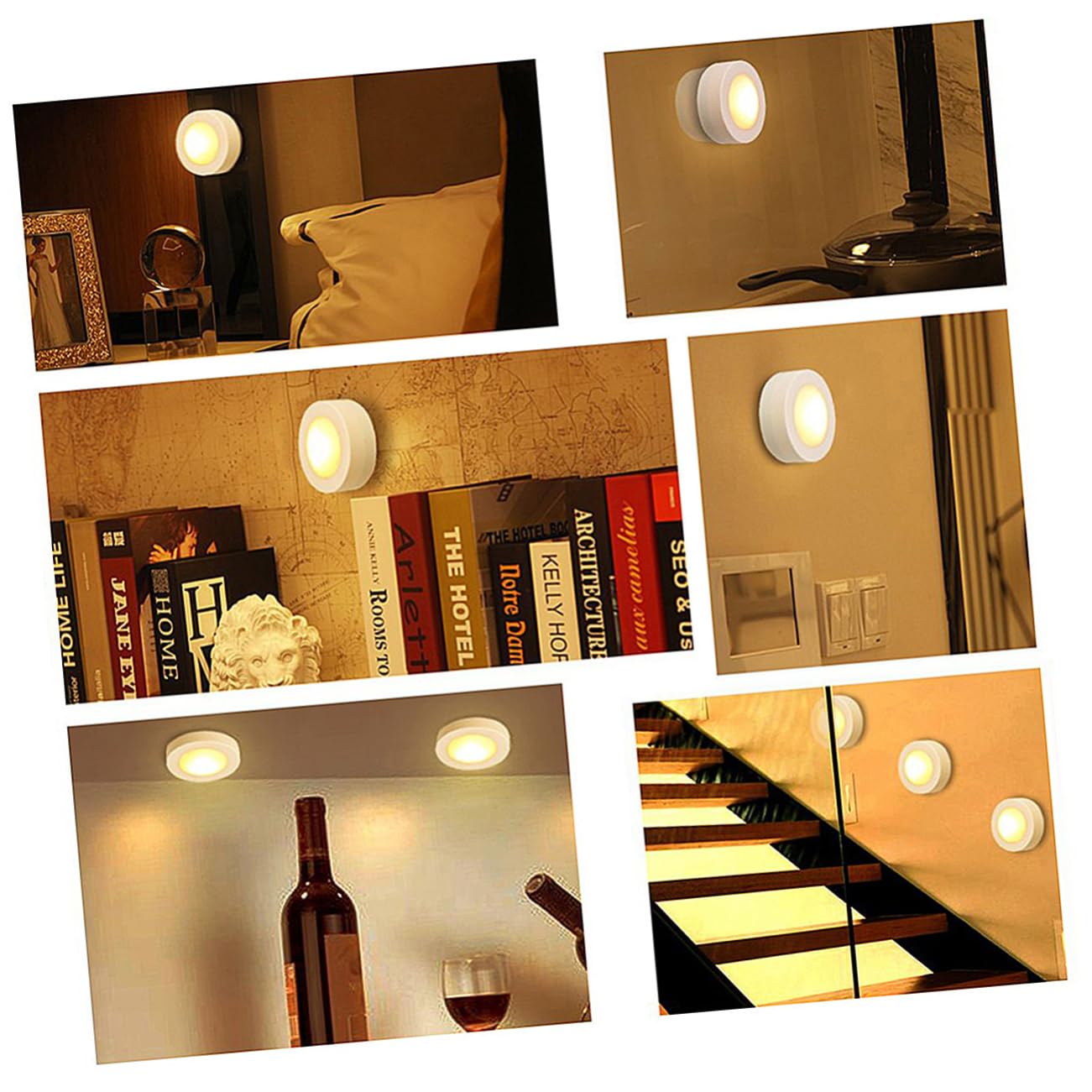 Veemoon 6pcs Cordless Cabinet Led Lights Set Brightness Adjustable Warm Light for Home Display Touch Control Accent Lighting for Kitchen and Closet Use