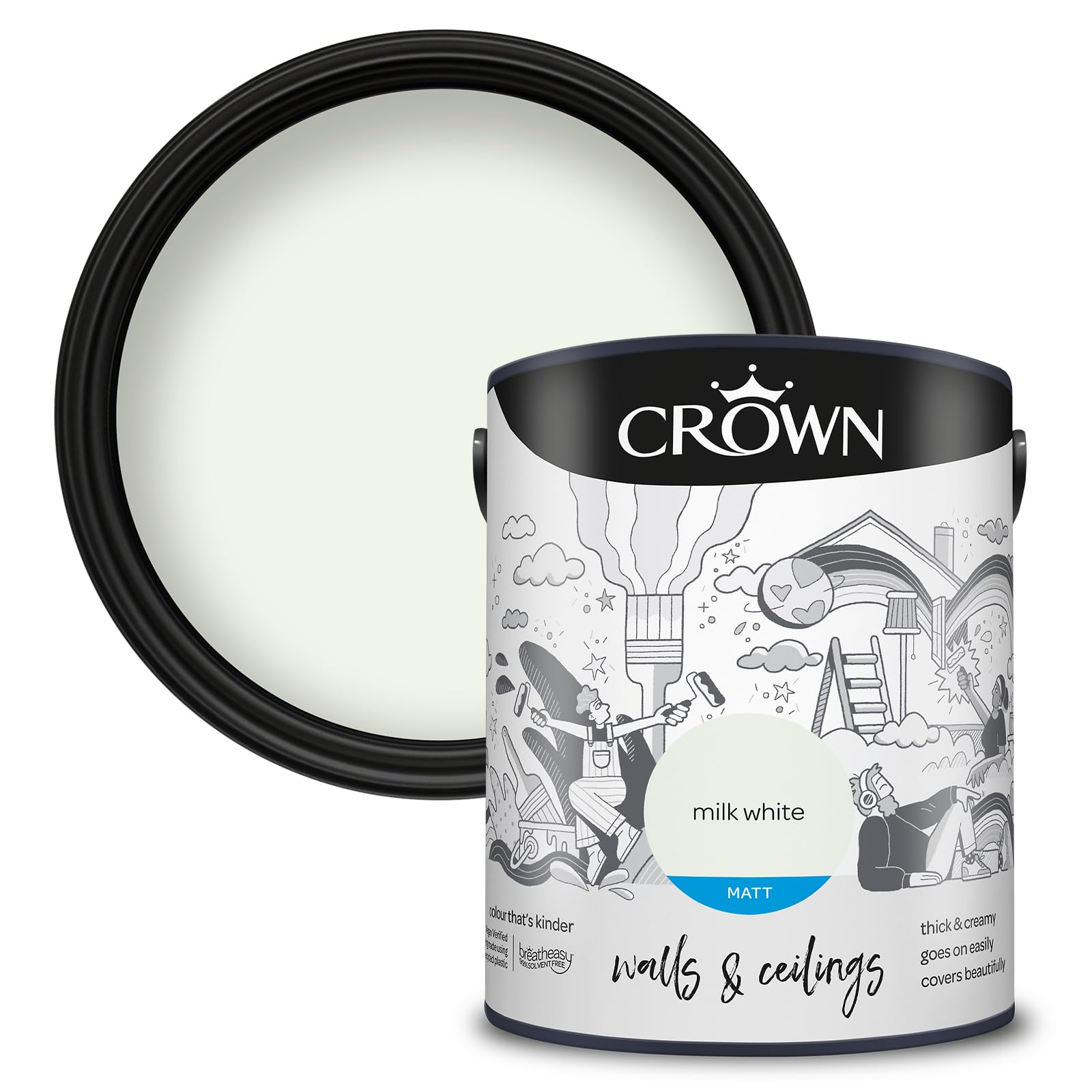 Crown Breatheasy Walls & Ceilings Milk White Matt Emulsion Paint 5L
