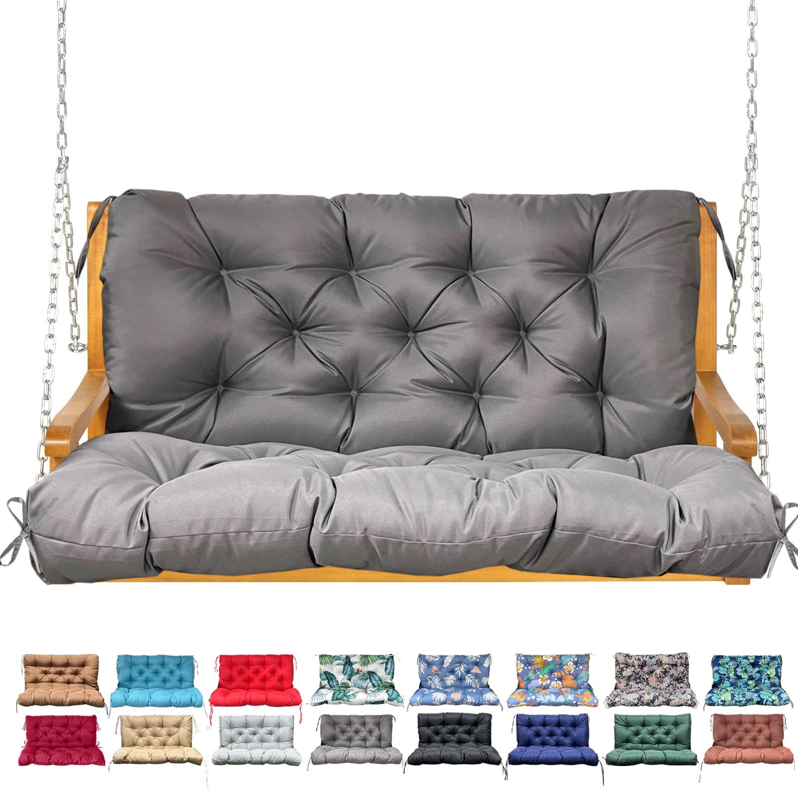 NANGELRN Porch Swing Cushion with Backrest,Waterproof Bench Cushion for Outdoor Furniture,2-3 Seater Replacement Thickened Swing Cushion with Ties,