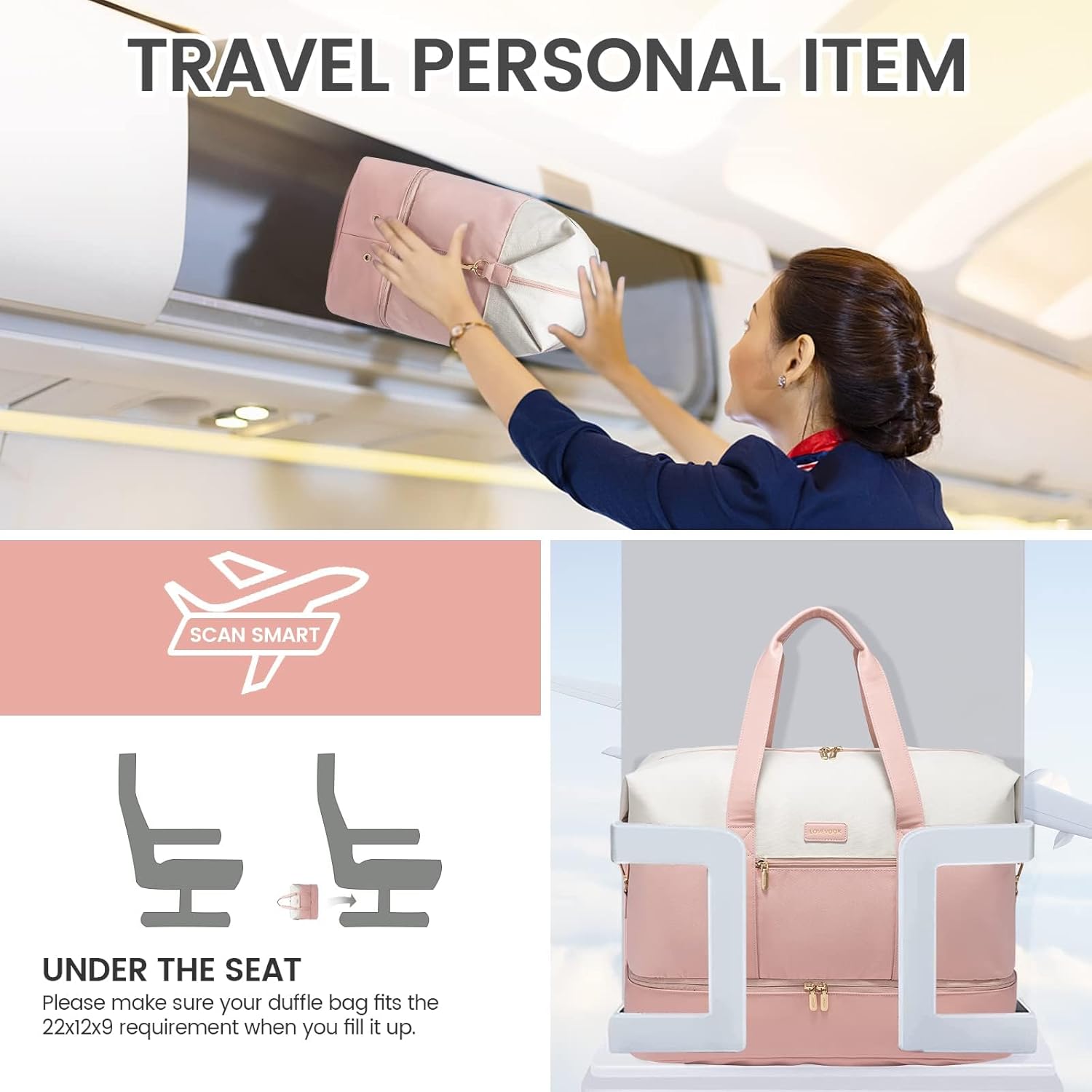 LOVEVOOK Weekender Bag, Large Travel Duffel Bag for Women with 2 Packing Cubes, Carry on Overnight Bag with Shoe Compartment, Mom Hospital Bags for Labor and Delivery - Image 8