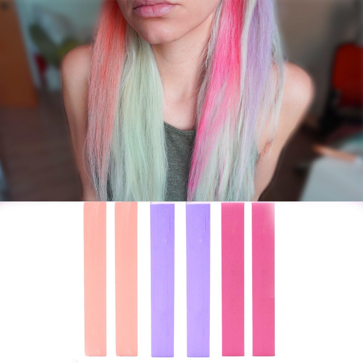 Bohemian Chic Pearlescent hair Dye Set of 6 | Kendall Pink Lilac Ombre BOHO Temporary Hair Chalk | With Shades of Rose Pink, Salmon, and Smokey Lilac | Color your Hair Pearlescent Ombre in seconds with temporary HairChalk