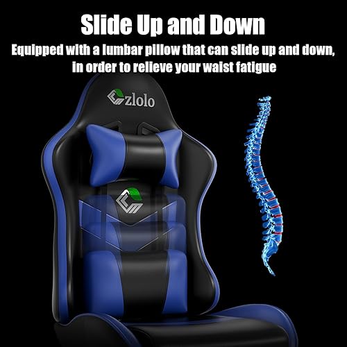 Miniatura 4 de Silla para videojuegos, silla ergonómica para computadora de oficina con reposapiés y soporte lumbar, masajeador estilo carreras, respaldo alto,