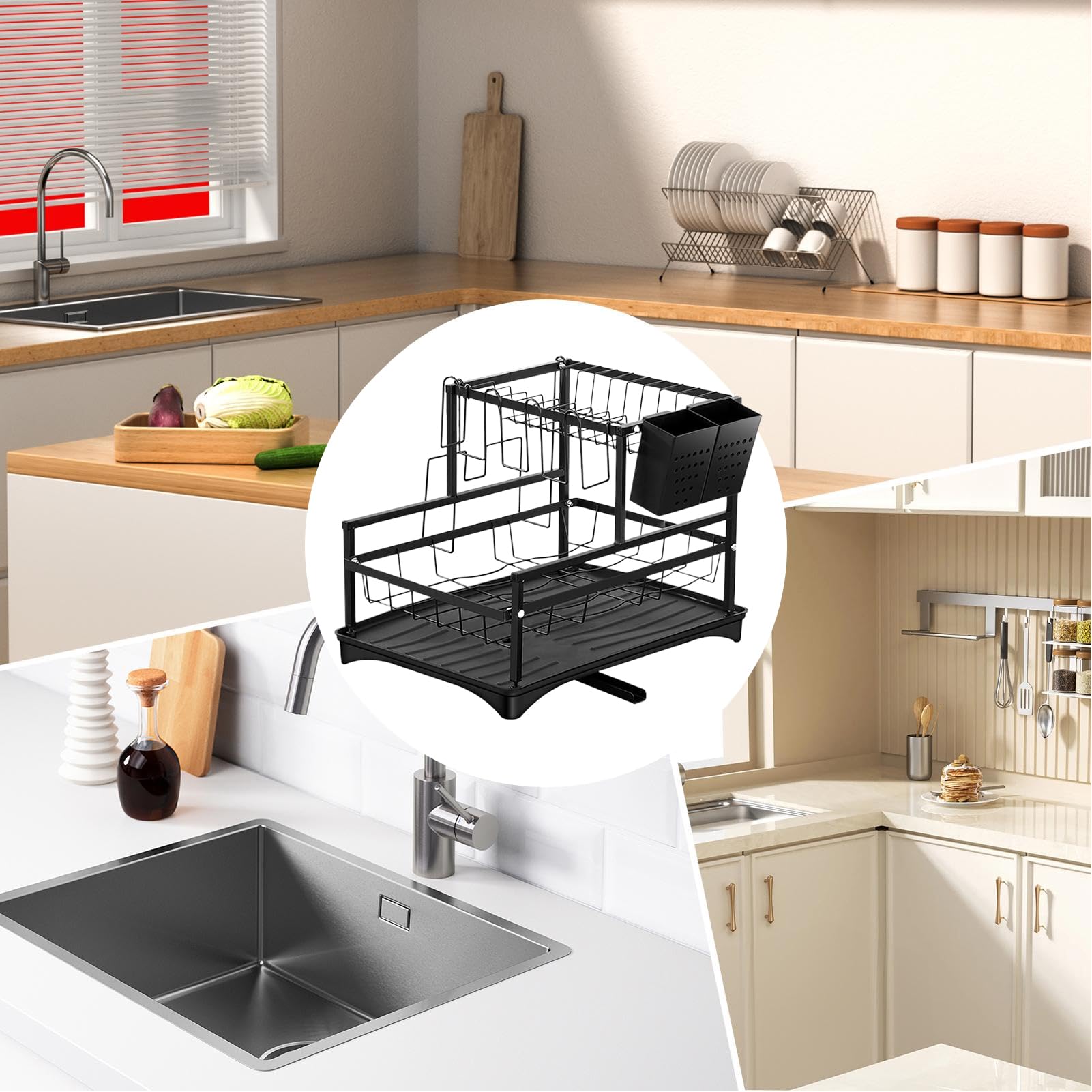 Générique Égouttoir à Vaisselle Support de Rangement 2 Niveaux | Égouttoir Organisateur avec Support pour Couvercles Planches à Découper Inoxydables et Porte-Ustensiles pour Cuisine
