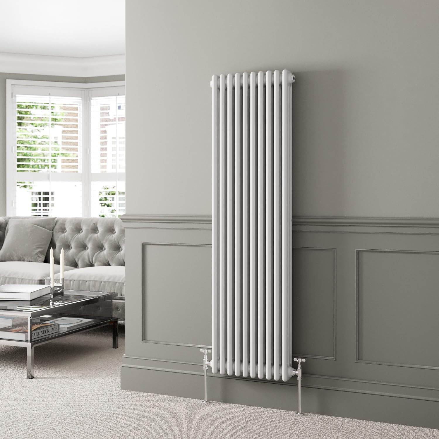 DuraTherm® 1600 x 470mm White Traditional Vertical Designer Radiator Triple Column Colosseum Cast Iron Style Central Heating Panel Radiators Rad — image 1