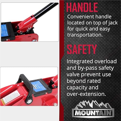 Miniatura 7 de Mountain 22007 - Gato de piso de carro automotriz de 2 toneladas para garajes, talleres de reparación y bricolaje, portátil, compacto, 4,000 libras.