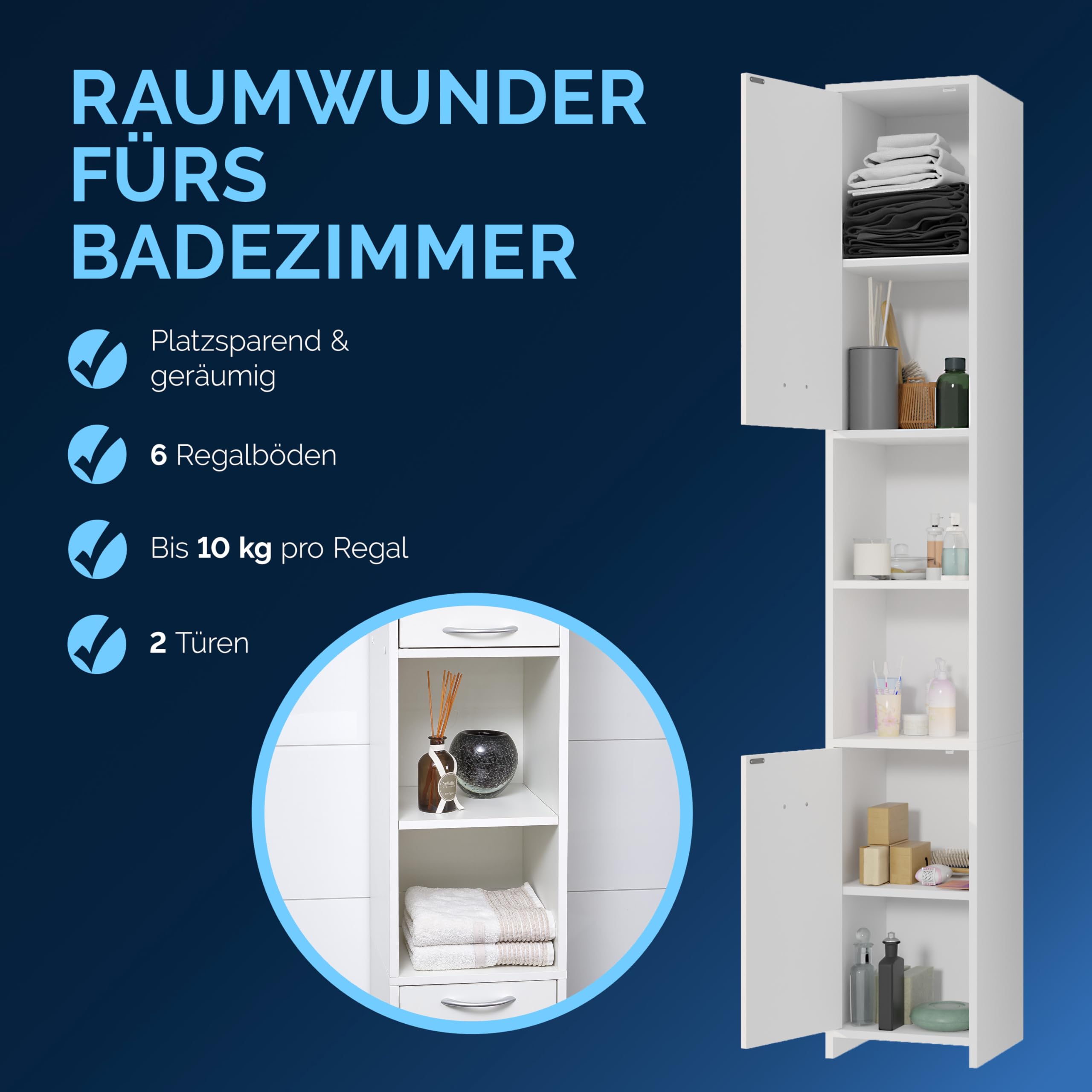 Casaria® Badmöbel Set 2-TLG Weiß Waschbeckenunterschrank Badezimmerhochschrank Unterschrank mit Schubladen Hochschrank Bad Regal Holz Für Kleine Bäder