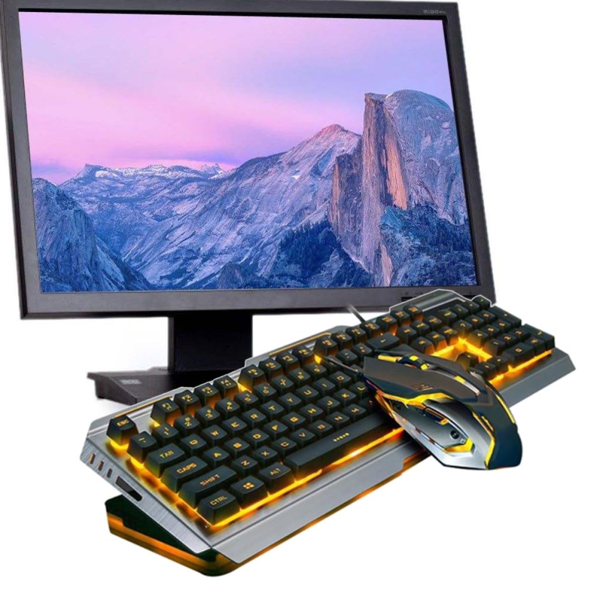 MAGICLULU Conjunto de Teclado Mecánico y Ratón Ergonómico para Juegos Teclas Flotantes y Función Multimedia Fn en Color Negro y Diseño Retro USB