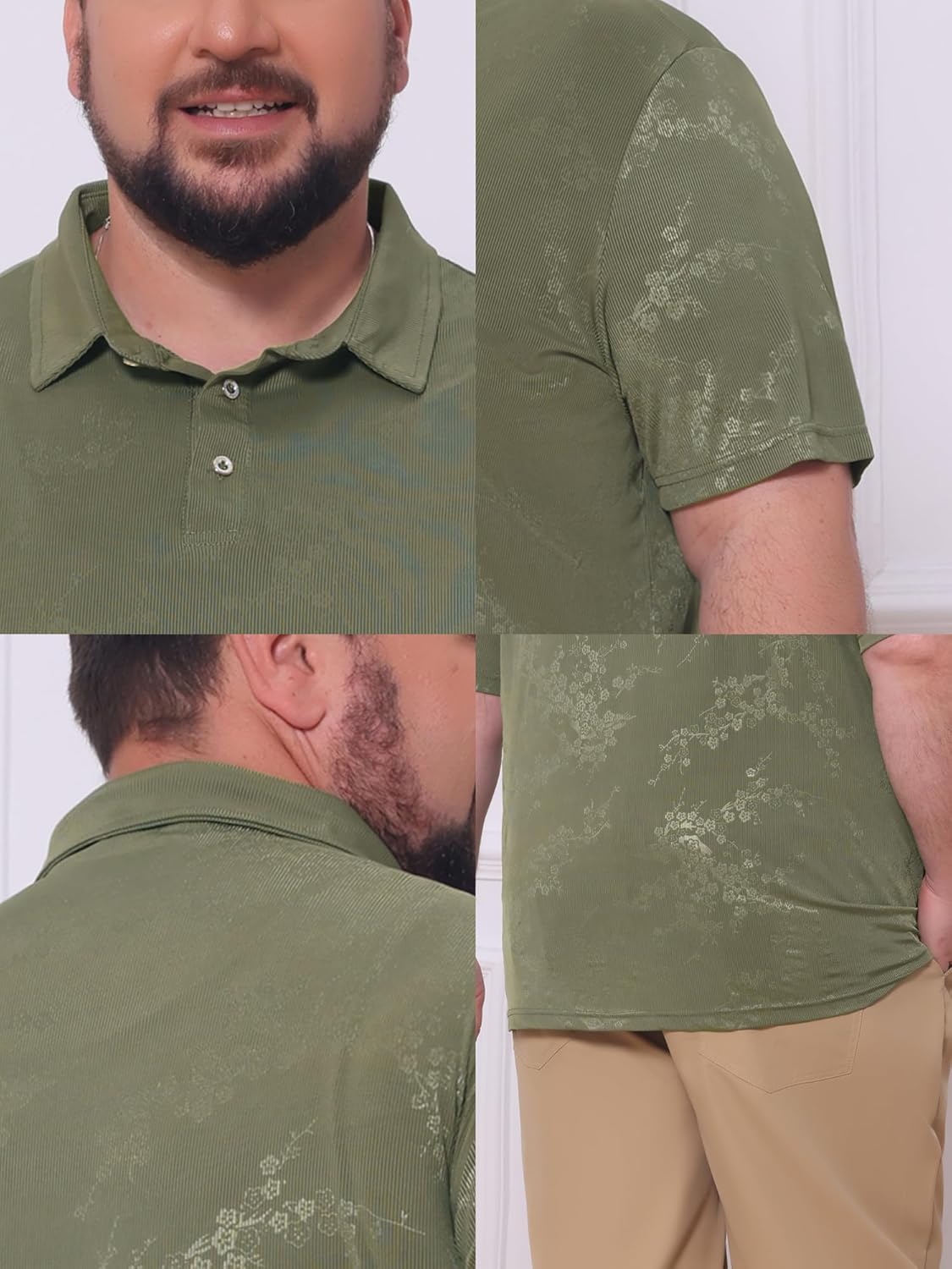 Men's Big & Tall Leaf Printed Polo Shirts Summer Breathable Short Sleeve Golf Shirt