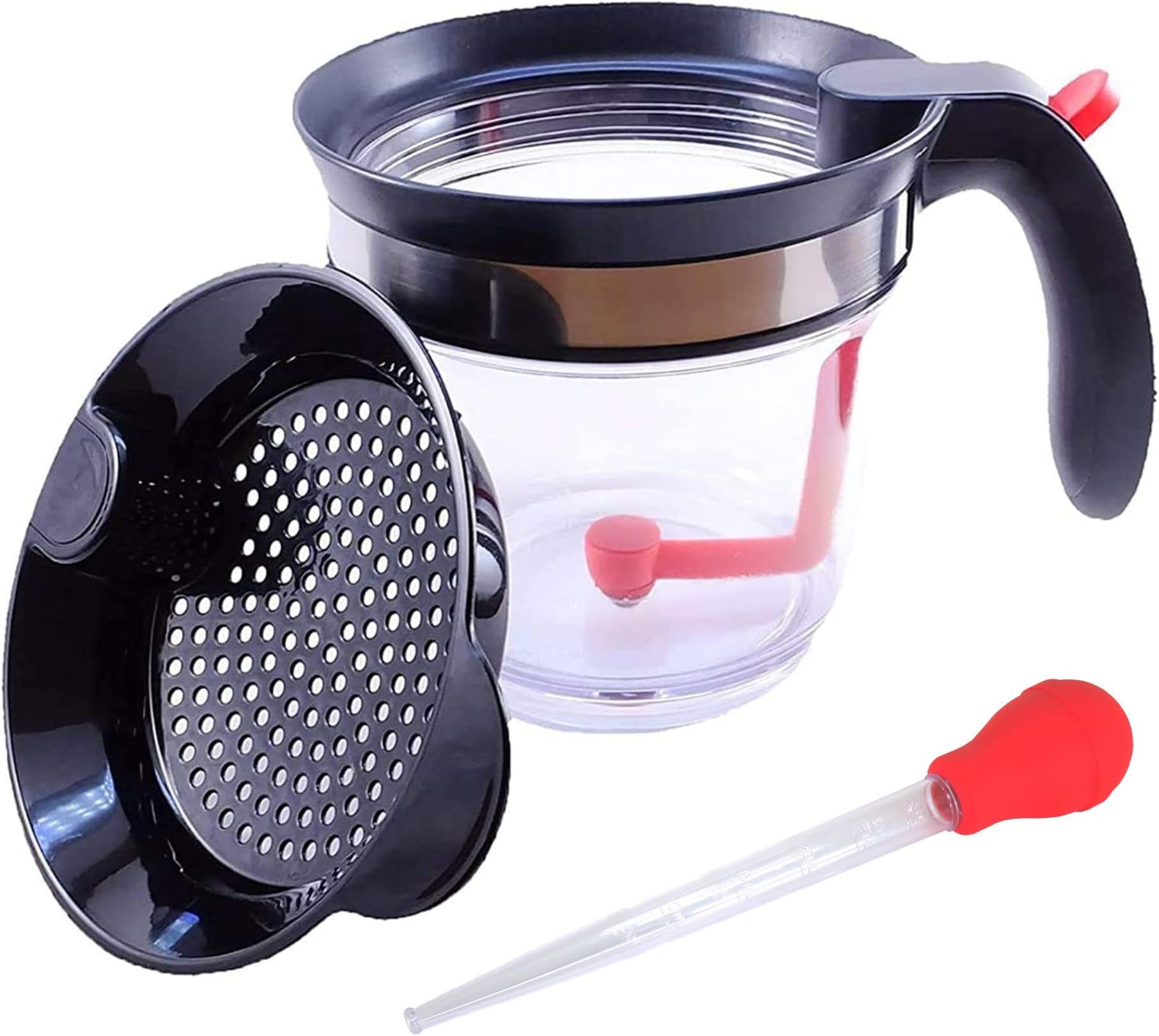 Wecker Fat Separator with Bottom Release | Gravy Separator Jug, Degreasing Cup with Strainer, 4 Cup Grease Separator Cooking Gadgets, Complete with Baster
