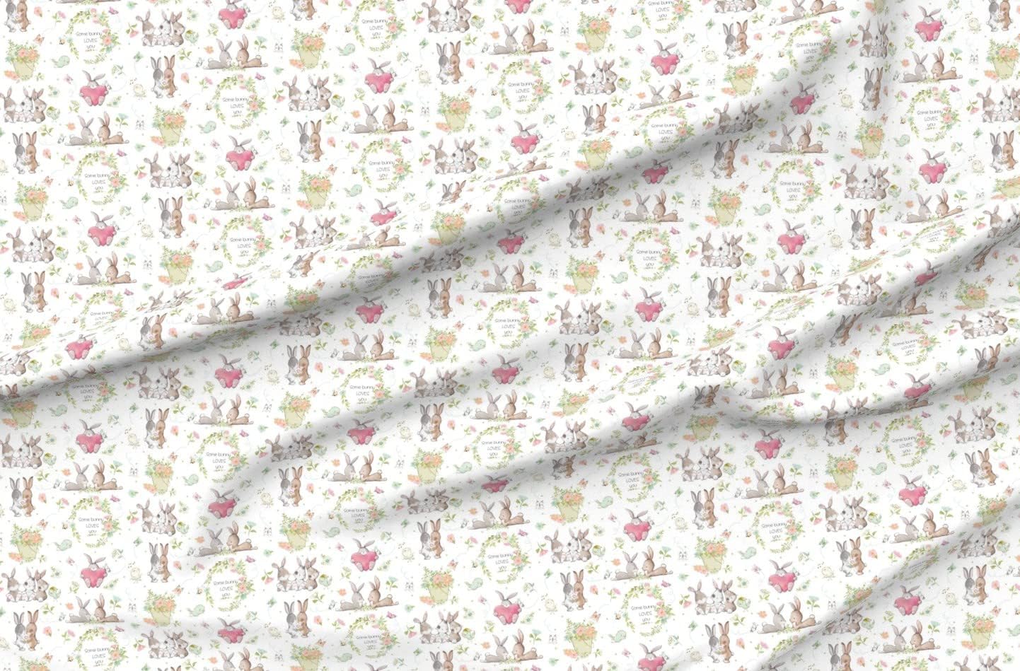 Spoonflower Fabric - Bunny Rabbits Cute Flowers Butterflies Bunny Girls Love Spring Easter Printed on Polartec(R) Fleece Fabric Fat Quarter - Sewing Blankets Loungewear and No-Sew