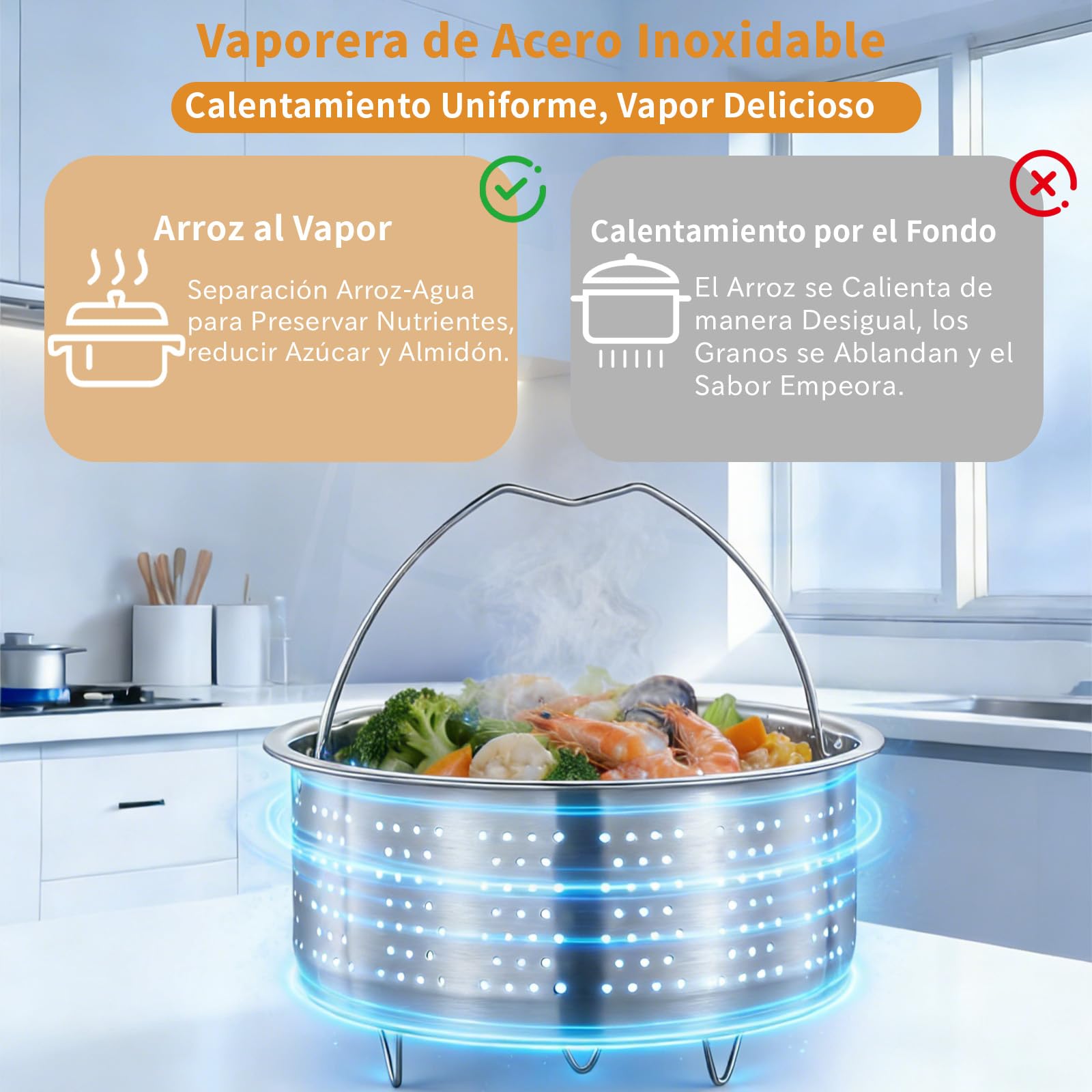 Cesta de Vapor Acero Inoxidable 304 20 cm Vaporera Multiusos para Cocinar