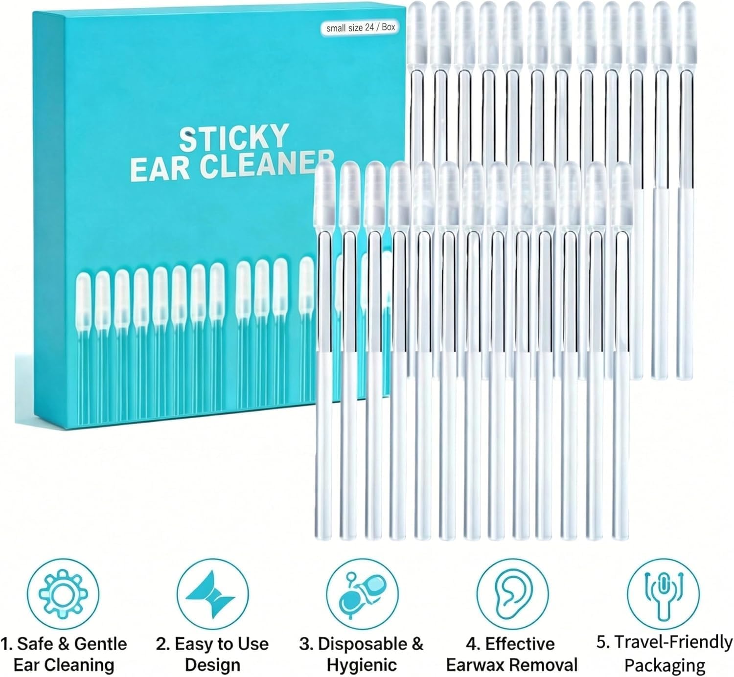 Sticky Ear Cleaning Stick,Reusable Ear Cleaning Tools with Soft Rubber Head, Adhesive Ear Pick for Ear Wax Cleaning, Home Personal Care Hygiene Kit 48Pcs