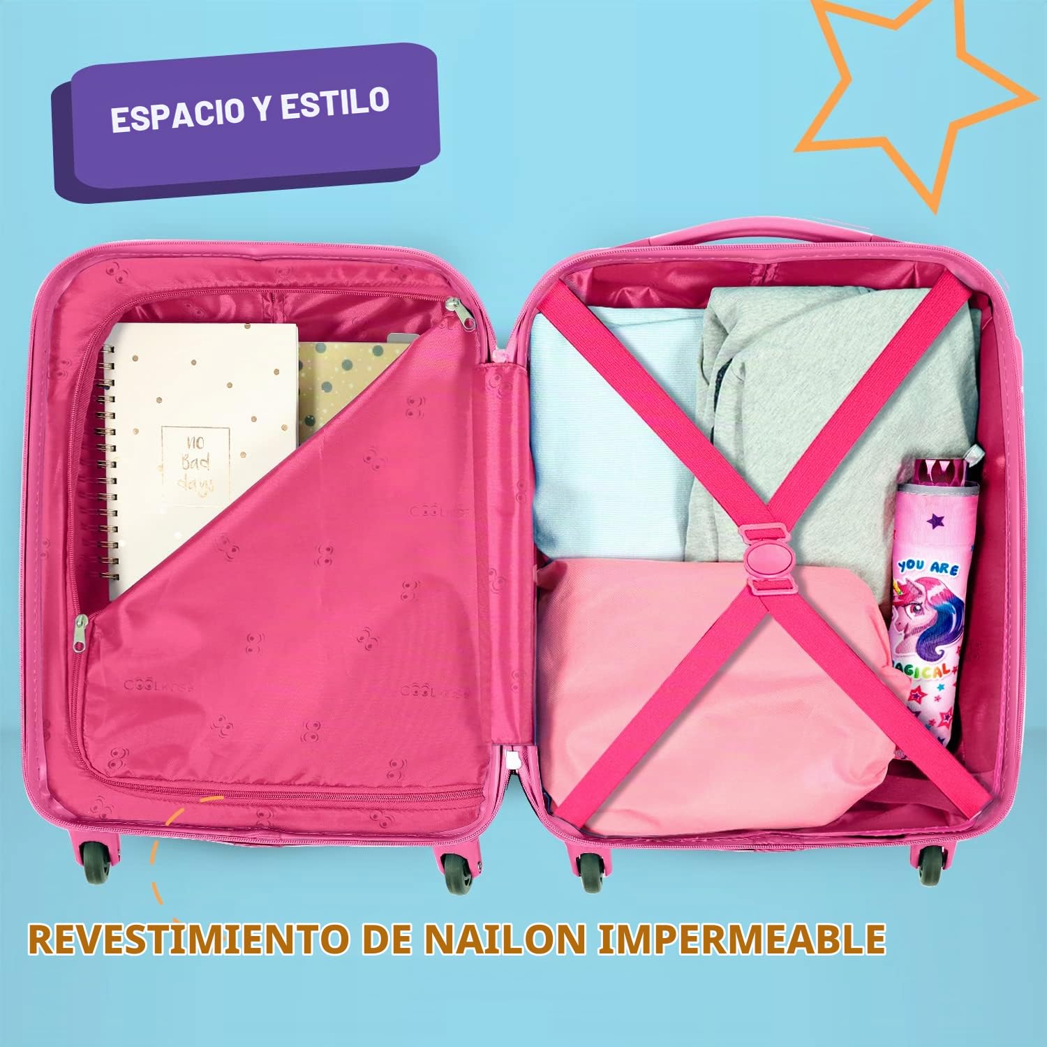 PERLETTI Maleta Trolley Niño Rigida Extra Resistente Panda Azul ABS - Equipaje de Mano Cabina Ligero con Cerradura TSA y 4 Ruedas Dobles Multidireccionales - Ryanair 49x34x21 cm