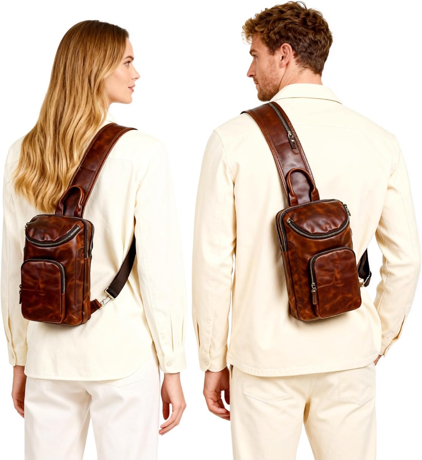 Thick Crazy horse Leather Triangle Crossbody Sling Chest Bag Travel One Shoulder Bag Daypack For Men Male 3028 - Image 3