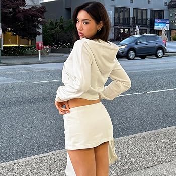 Amazon.com: Women 2 Piece Skirt Set Casual Long Sleeve Zip