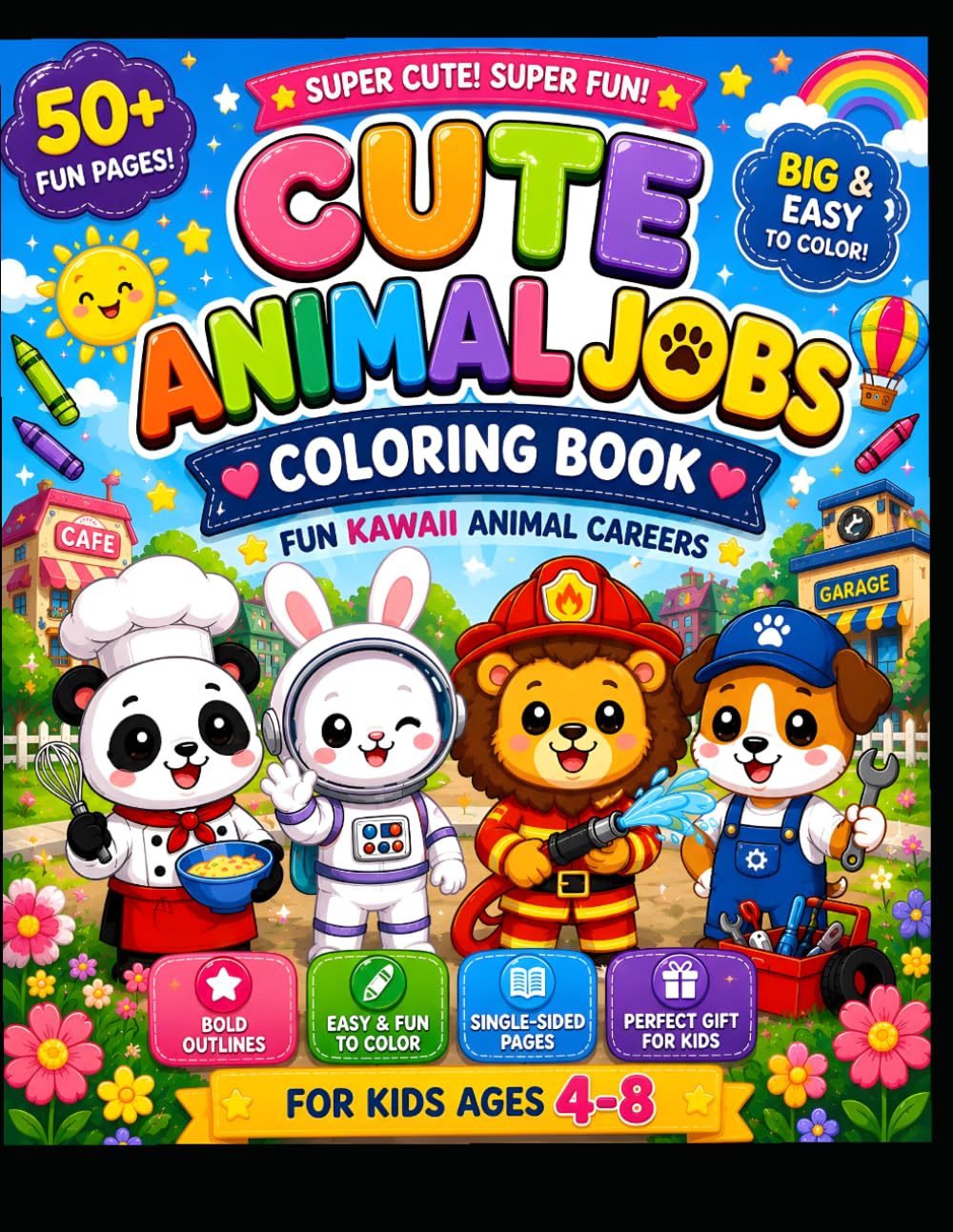Cute Animal Jobs Coloring Book: Fun Kawaii Animal Careers for Kids Ages 4–8