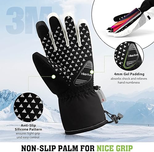 Vista 3 de Hikenture Guantes de esquí con Thinsulate 3M, guantes de nieve extra cálidos para hombres y mujeres, guantes de snowboard impermeables aislados