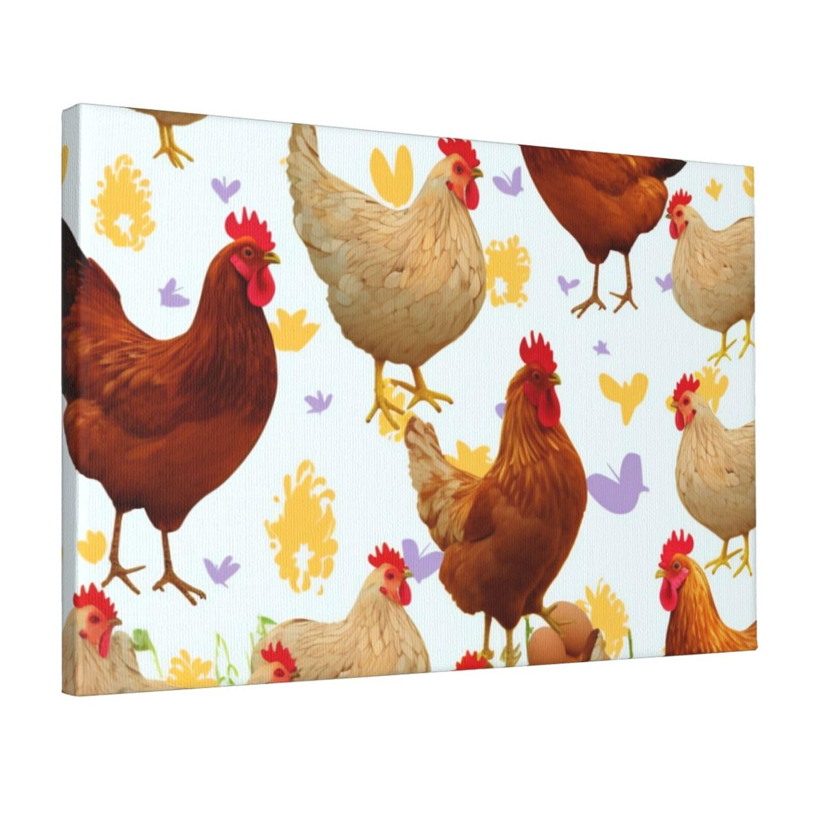 YKLJG A Brood of Chickens Printed Wall Art Canvas Prints 45x30 CM Wooden Framed Picture Painting Artwork for Bedroom Kitchen Home Office Decor