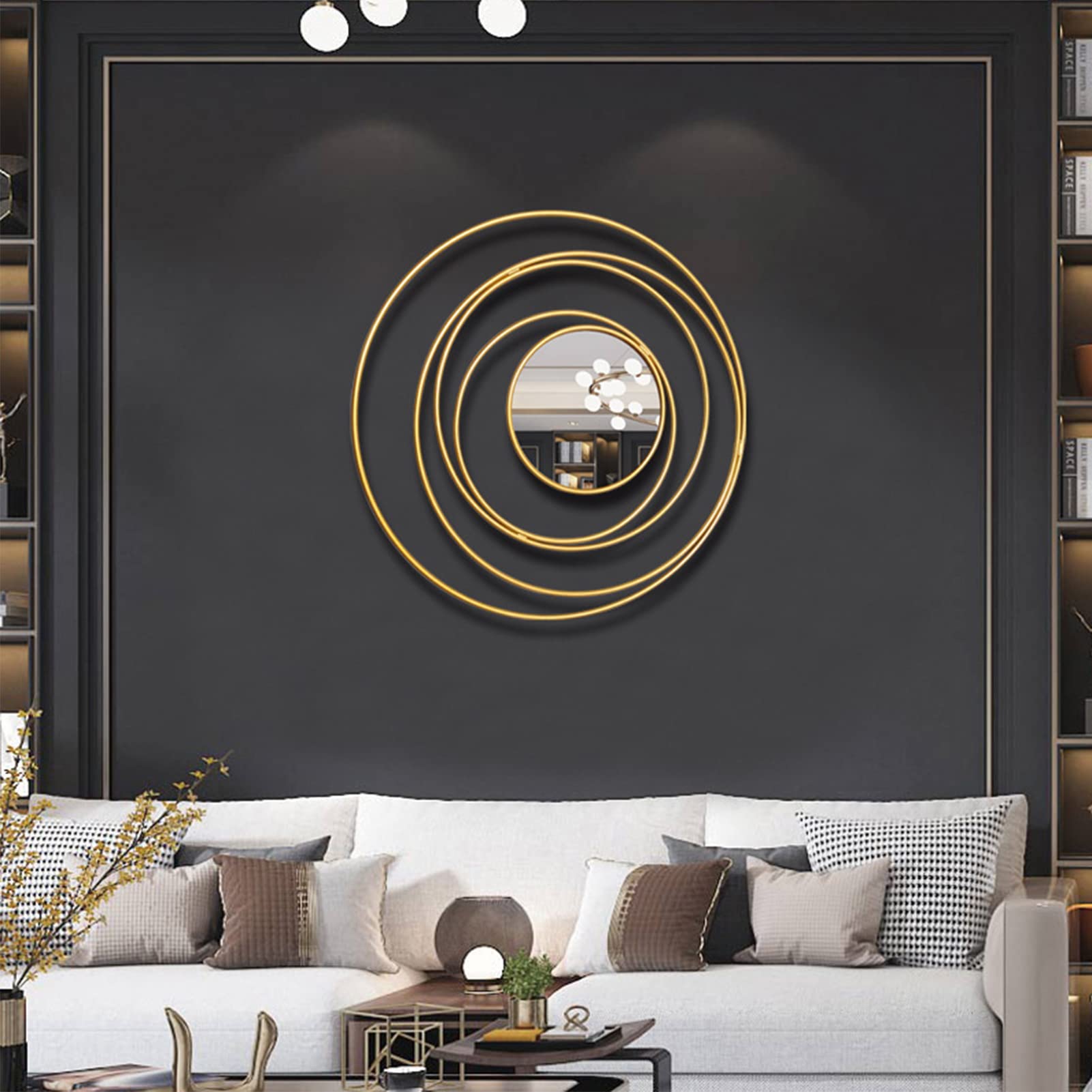 Runder Dekorative Wandspiegel,Goldener Dekorativer Sunburst Wandspiegel,Metall Dekorativer Akzentspiegel,Hängender Spiegel für Wohnzimmer/Schlafzimmer/Bad/Eingangsbereich,70cm(28inch)