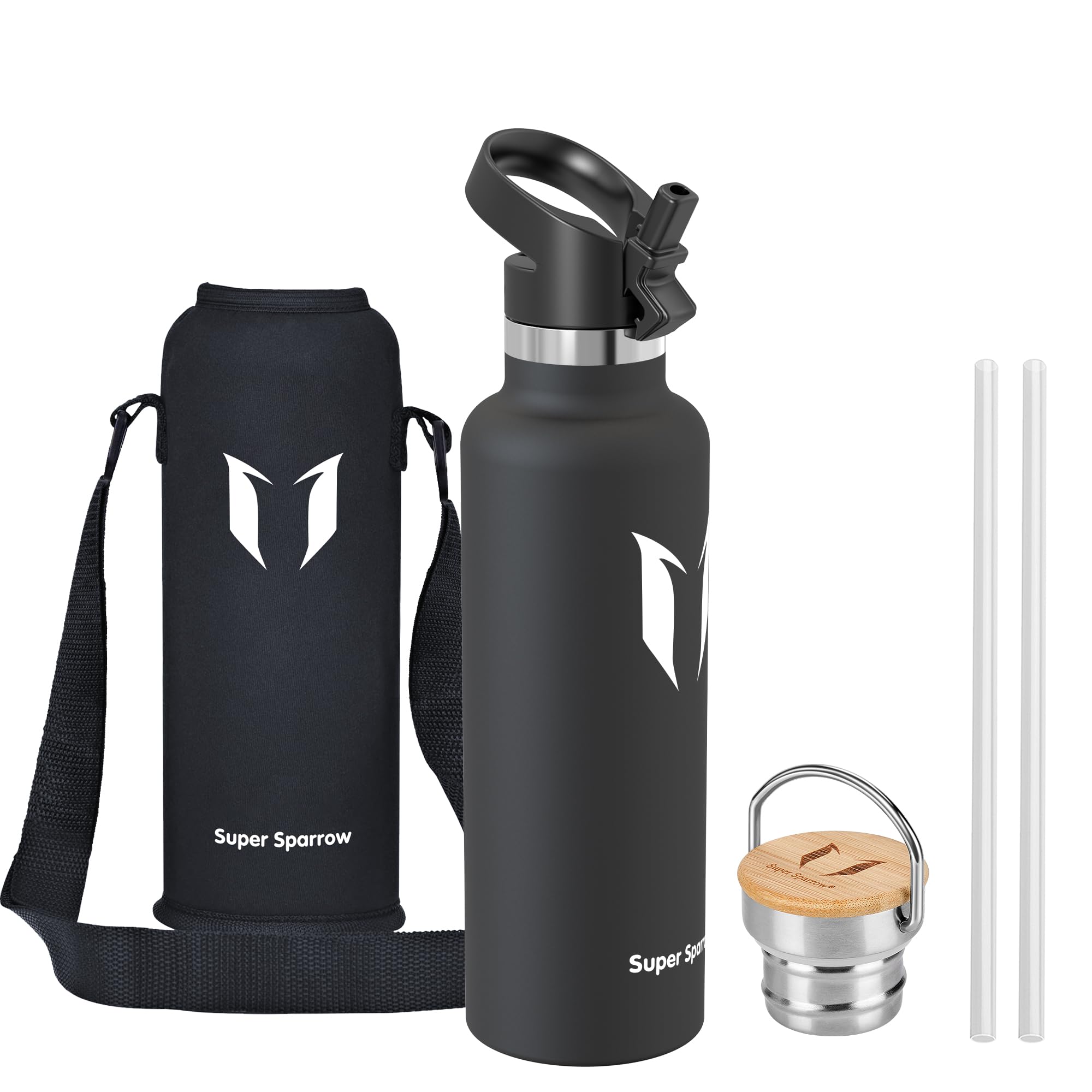 Super Sparrow Borraccia Termica - Bottiglia Termica Senza Perdite - 350ml/500ml/620ml/750ml/1L - Senza BPA Borracce Bambini - Per Scuola, Sport, Campeggio, Palestra, Ciclismo - Con 2 Tappi