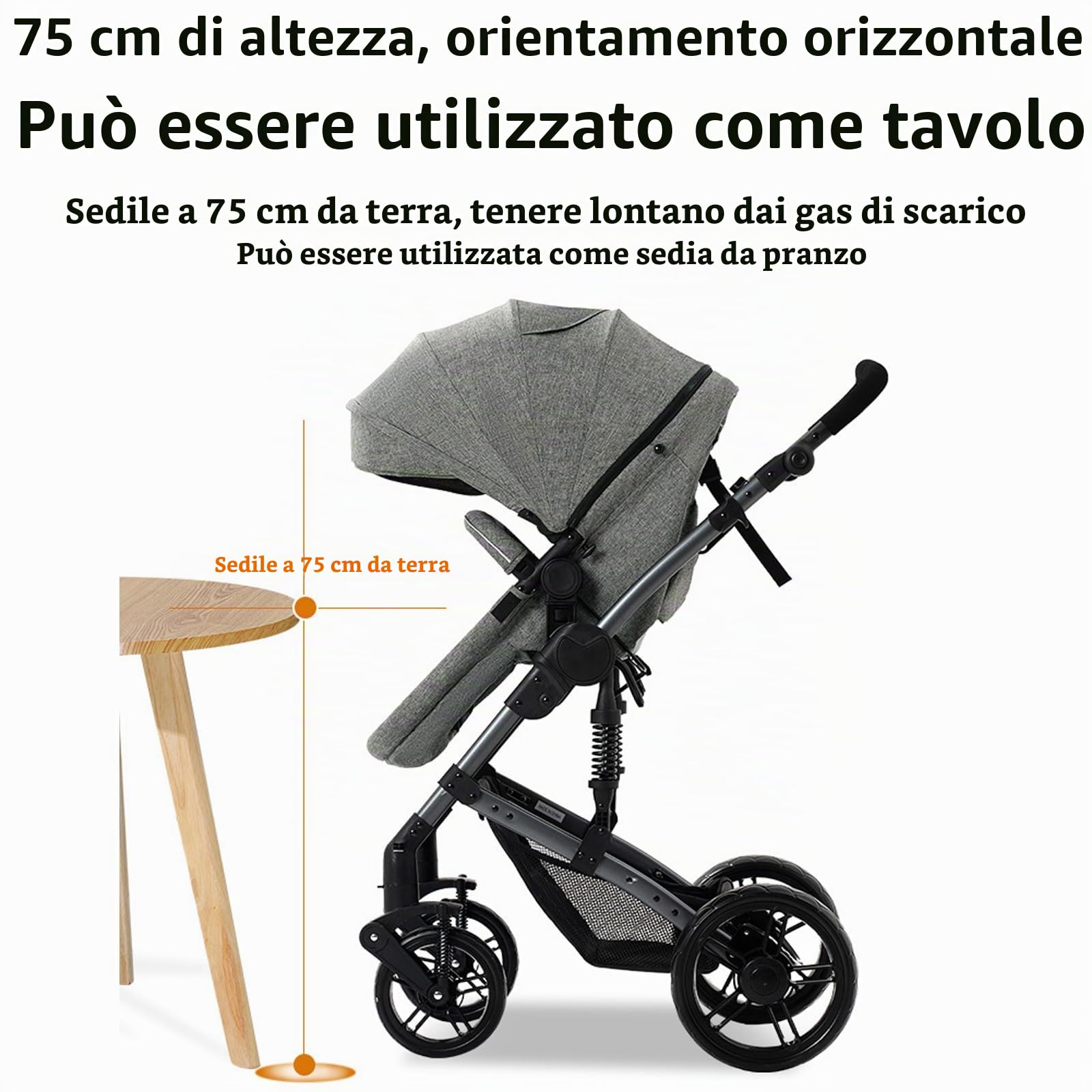 Passeggino trio, Passeggino 3 in 1, Navicella neonato, Sistema da viaggio e seggiolino auto, per neonati bambini 0-36 mesi (Kaki)