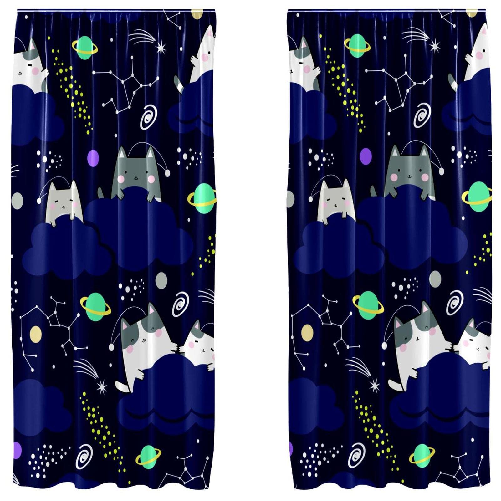 Rideaux occultants en microfibre de qualité supérieure motif chat spatial 140x213cm