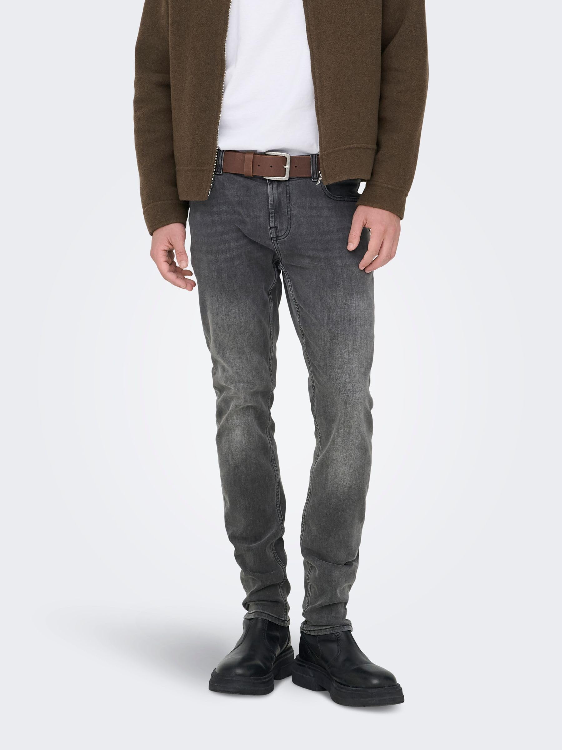 Only & Sons Uomo O&S Slim Fit Pantaloni Jeans Basic Denim ONSWARP Elasticizzato Pantaloni A Svasati