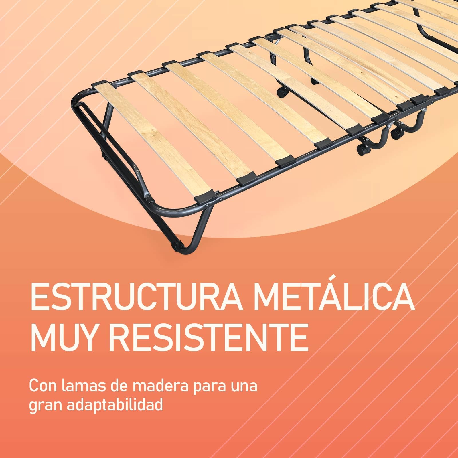 amuéblate Online - Cama Plegable 80 x 190 cm con colchón, Plegatín con Colchón de Invitados, Estructura de Metal con 4 Ruedas, Práctica y Funcional