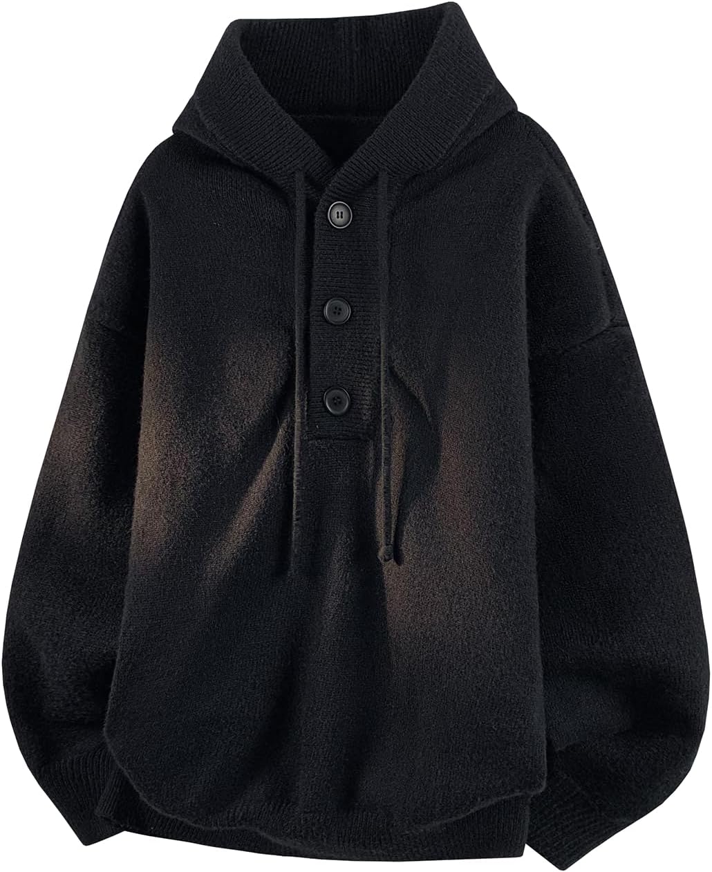 GURUNVANI Men's Henley Hoodie Sweater Loose Fit Buttoned Knitted Raglan Pullover​