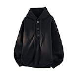 Men's Henley Hoodie Sweater Loose Fit Buttoned Knitted Raglan Pullover​