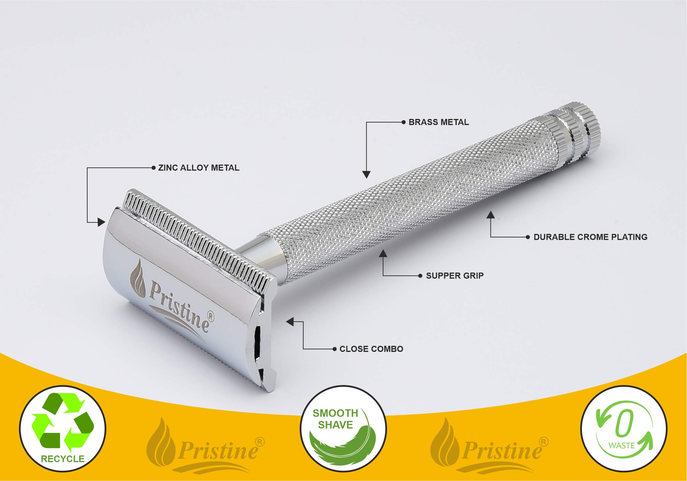 Pristine Shaving Double Edge Safety Razor For Men CROME PLATING (Close Comb) - Image 5 thumbnail