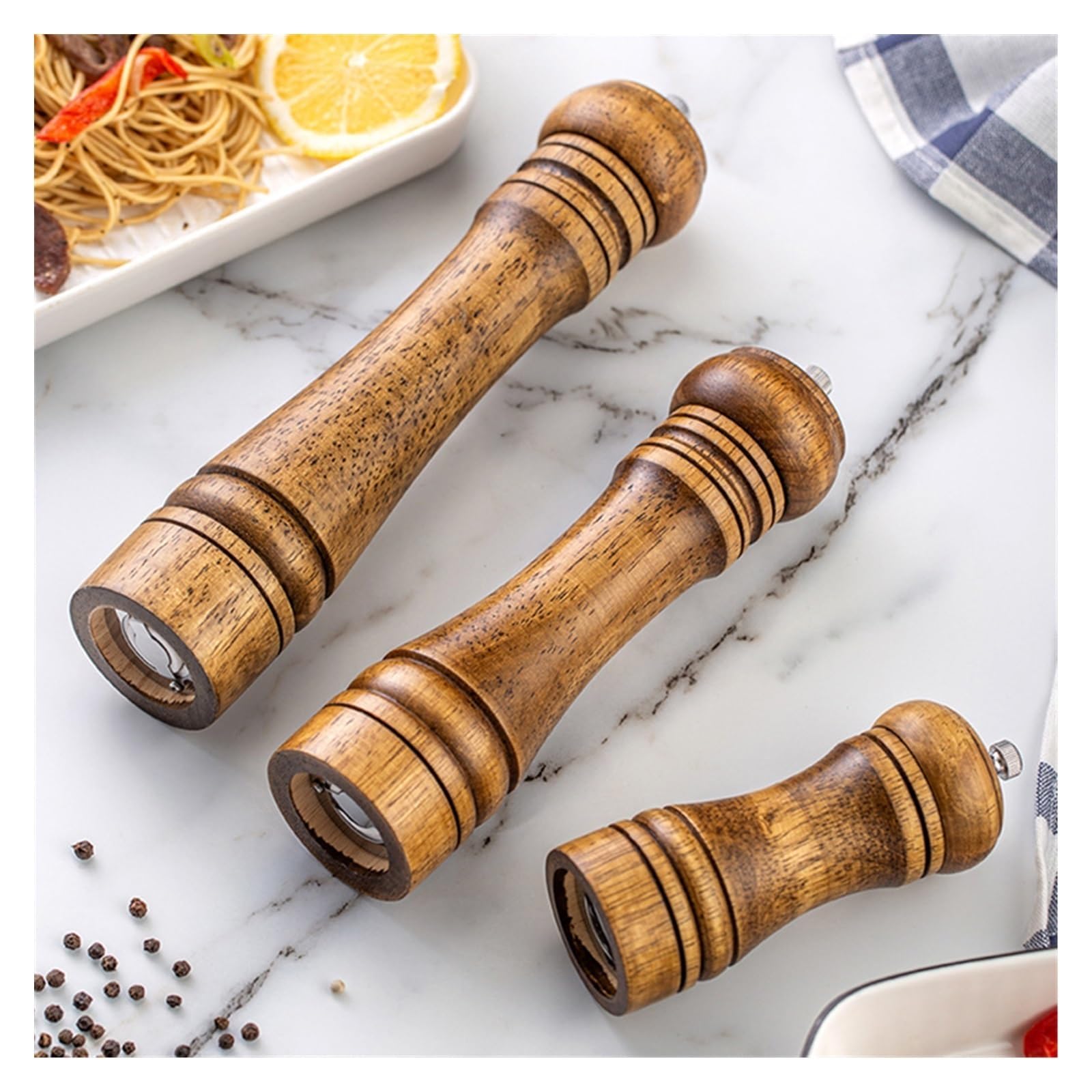 Solniczki i pieprzniczki Młynek do pieprzu Młynek do soli i pieprzu Drewniany młynek do ziaren przypraw z regulowanymi ceramicznymi rdzeniami mielącymi Młynek do narzędzi kuchennych(B 8inch)
